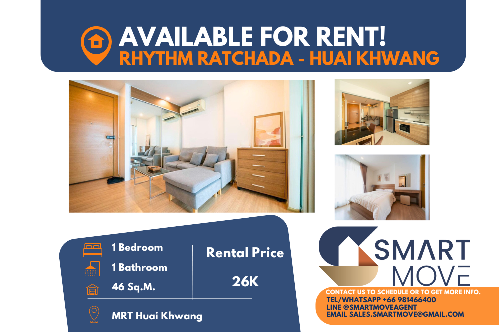 For RentCondoRatchadapisek, Huaikwang, Suttisan : 🔥 FOR RENT !! 🔥Code C20240401558..........Rhythm Ratchada - Huai Khwang, 1 bedroom, 1 bathroom, high floor 29+, furnished, ready to move in📢📢