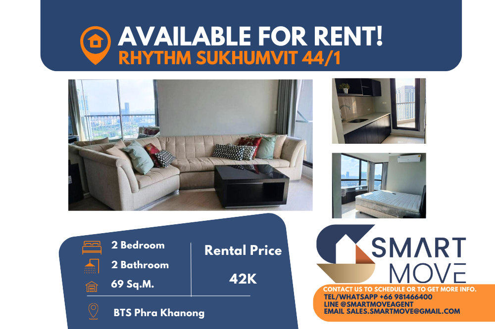 For RentCondoOnnut, Udomsuk : 🔥FOR RENT !! 🔥Code C20241000065..........Rhythm Sukhumvit 44/1, 2 bedrooms, 2 bathrooms, high floor 27+, furnished, ready to move in📢📢