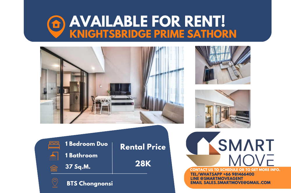 For RentCondoSathorn, Narathiwat : 🔥FOR RENT !! 🔥 Duo Space *Code C20221202658..........KnightsBridge Prime Sathorn, 1 bedroom, 1 bathroom, City View, North Facing, high floor 35+, furnished, ready to move in📢📢