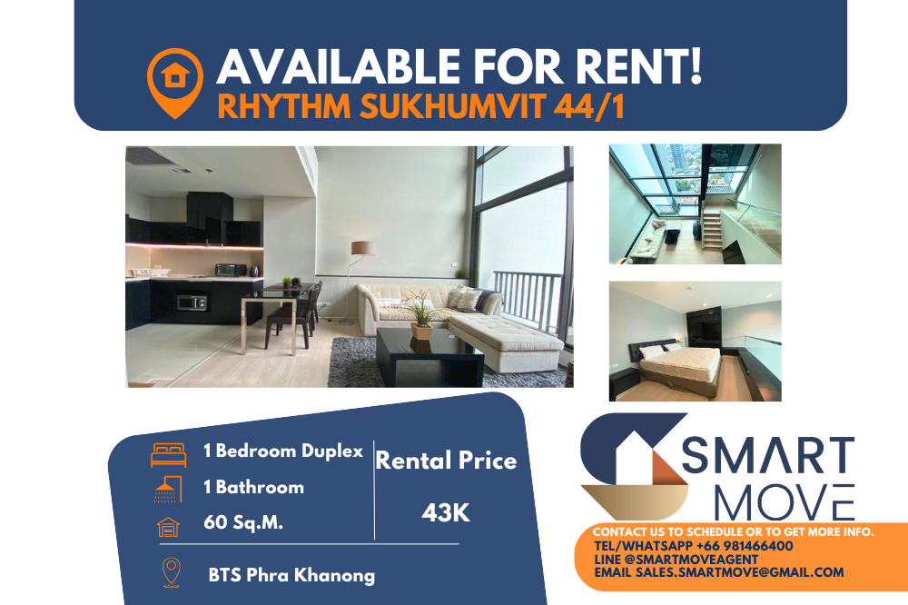 For RentCondoOnnut, Udomsuk : 🔥FOR RENT !! RARE ITEM !! 🔥Code C20230203204..........Rhythm Sukhumvit 44/1, 1 bedroom, 1 bathroom Duplex, high floor 29+, East Facing, furnished, ready to move in