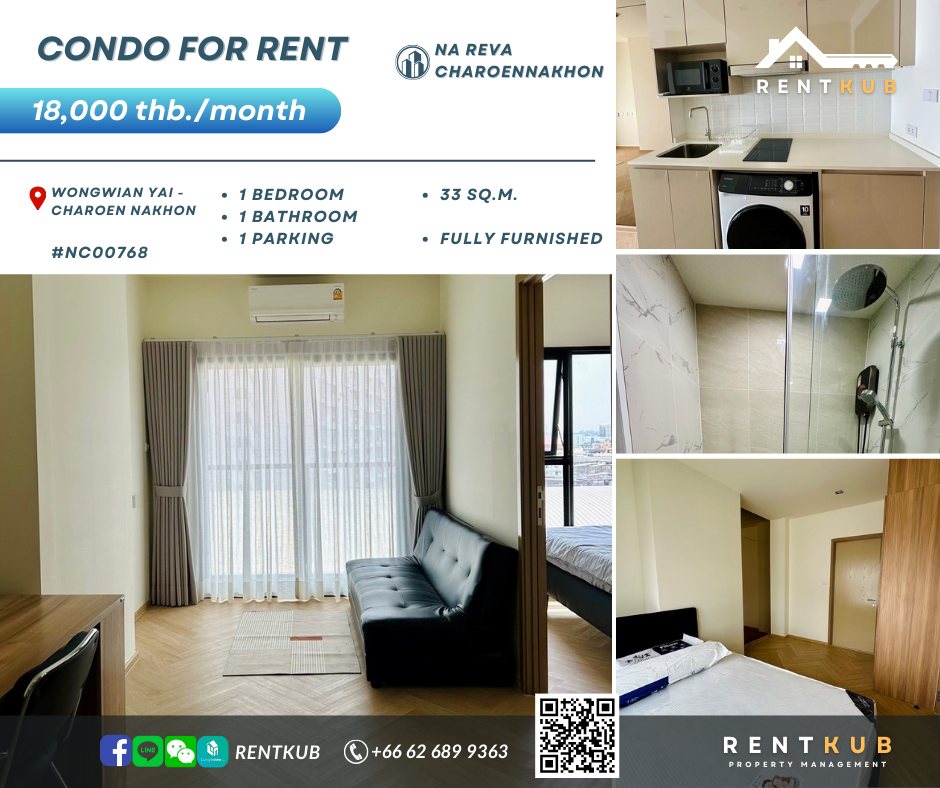 For RentCondoWongwianyai, Charoennakor : NC00768 Condo for rent at Riva Charoen Nakhon, 1 bedroom, 1 bathroom, only 18,000