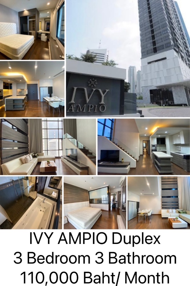 For RentCondoRatchadapisek, Huaikwang, Suttisan : FOR RENT : Duplex type, 2-storey room, 3BED/3BATH IVY AMPIO RAMA9 for simplicity, luxury, good looks, hurry and call 095-3905490