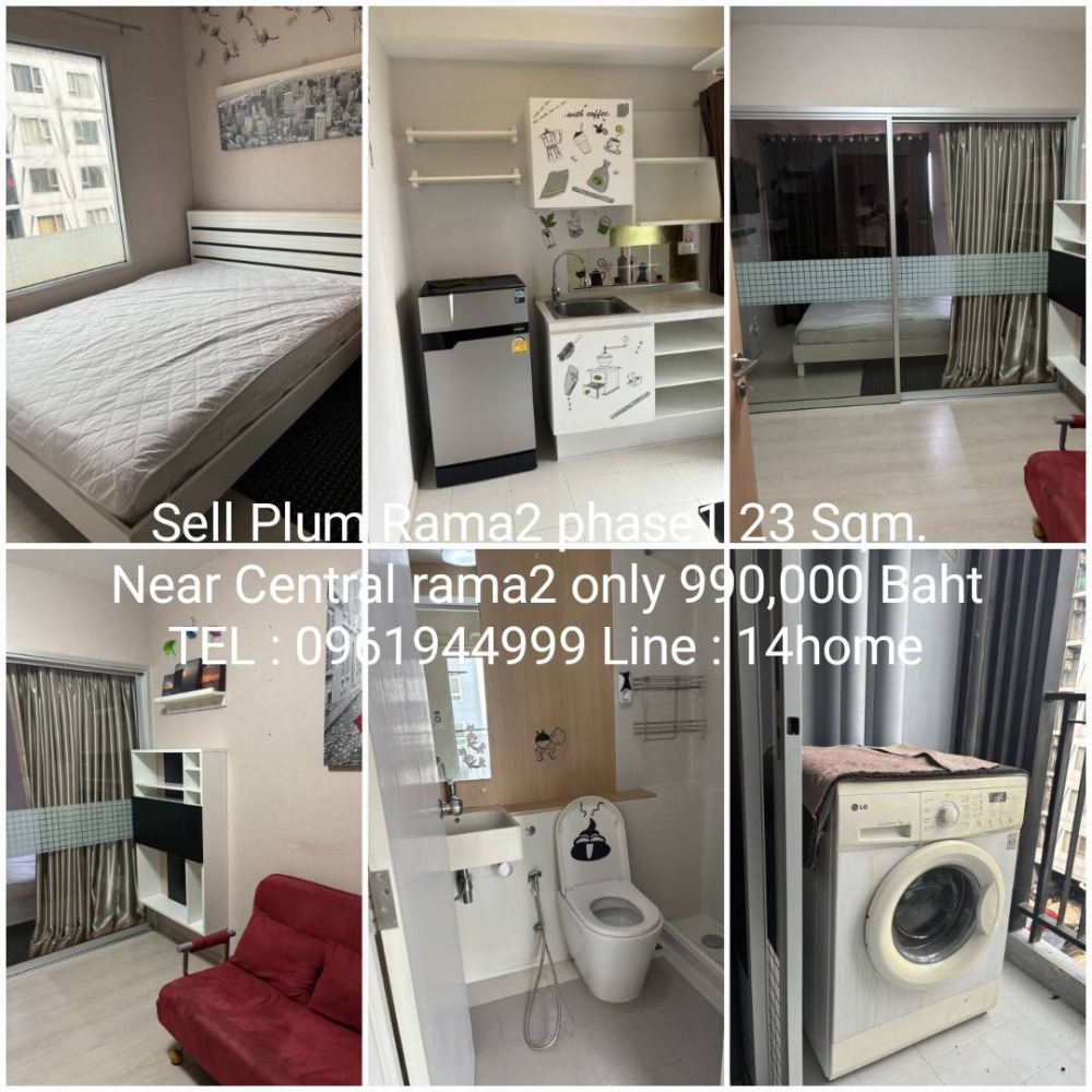 For SaleCondoRama 2, Bang Khun Thian : For sale Plum Condo Extra Rama 2 Phase 1, 23 sq m., Building A, 5th floor, near Central Rama 2, Bangmod Hospital, Rama 2 Expressway, Big C Tha Kham, cheap price 9.99 hundred thousand, free transfer 0961944999 LINE: 14home