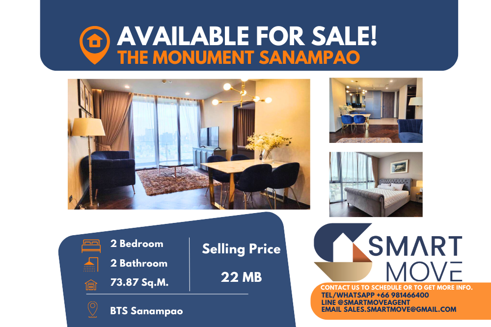 For SaleCondoAri,Anusaowaree : 🔥FOR SALE !! 🔥Code C20230209437.......The Monument Sanampao, 2 bedrooms, 2 bathrooms, East Facing, high floor 19+, With bathtub, City View, furnished, Special Deal!!📢