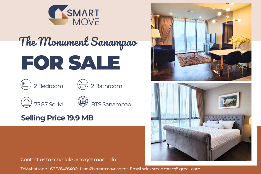 For SaleCondoAri,Anusaowaree : 🔥FOR SALE !! 🔥Code C20230209437.......The Monument Sanampao, 2 bedrooms, 2 bathrooms, East Facing, high floor 19+, With bathtub, City View, furnished, Special Deal!!📢