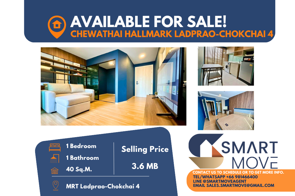 For SaleCondoChokchai 4, Ladprao 71, Ladprao 48, : 🔥FOR SALE !! 🔥Code C20241000067.......Chewathai Hallmark Ladprao-Chokchai 4, 1 bedroom, 1 bathroom, East Facing, furnished, Special Deal!!📢