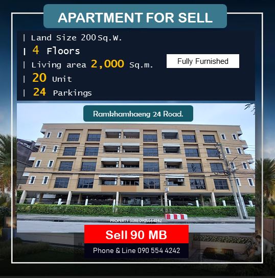 For SaleBusinesses for saleRamkhamhaeng, Hua Mak : For sale: 4-storey luxury apartment-residential building, Soi Ramkhamhaeng 24, business location near Rama 9, near The Nine and Seri Market.