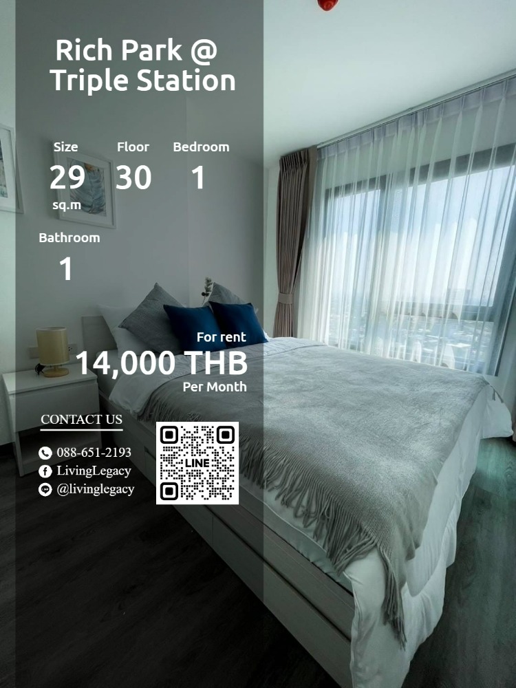 For RentCondoPattanakan, Srinakarin : LX78Q379 Condo for rent Rich Park @ Triple Station 29 sq m. 30th floor line id : @livinglegacy tel : 088-651-2193