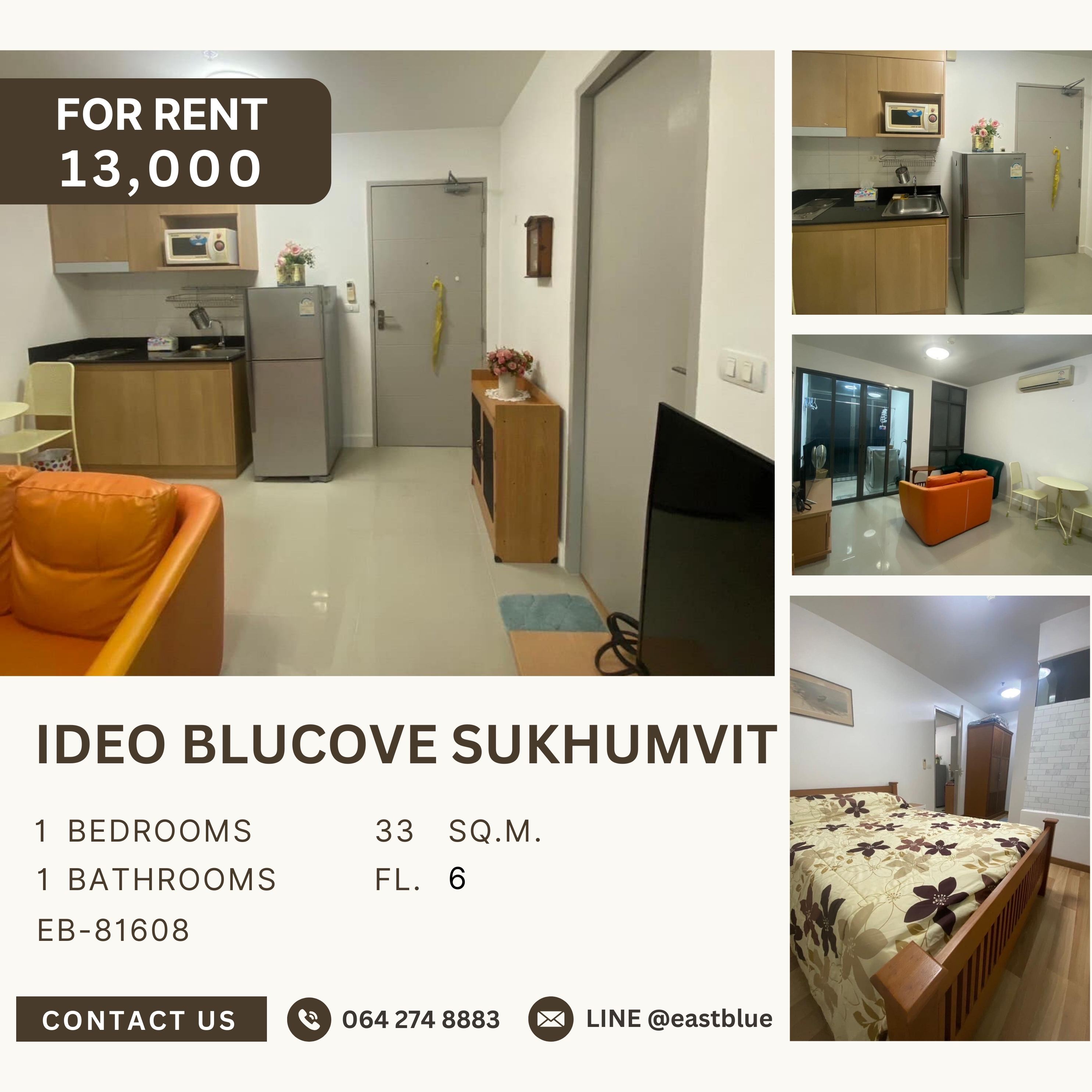 For RentCondoOnnut, Udomsuk : Ideo Blucove Sukhumvit, 1 bed, 13000 per month