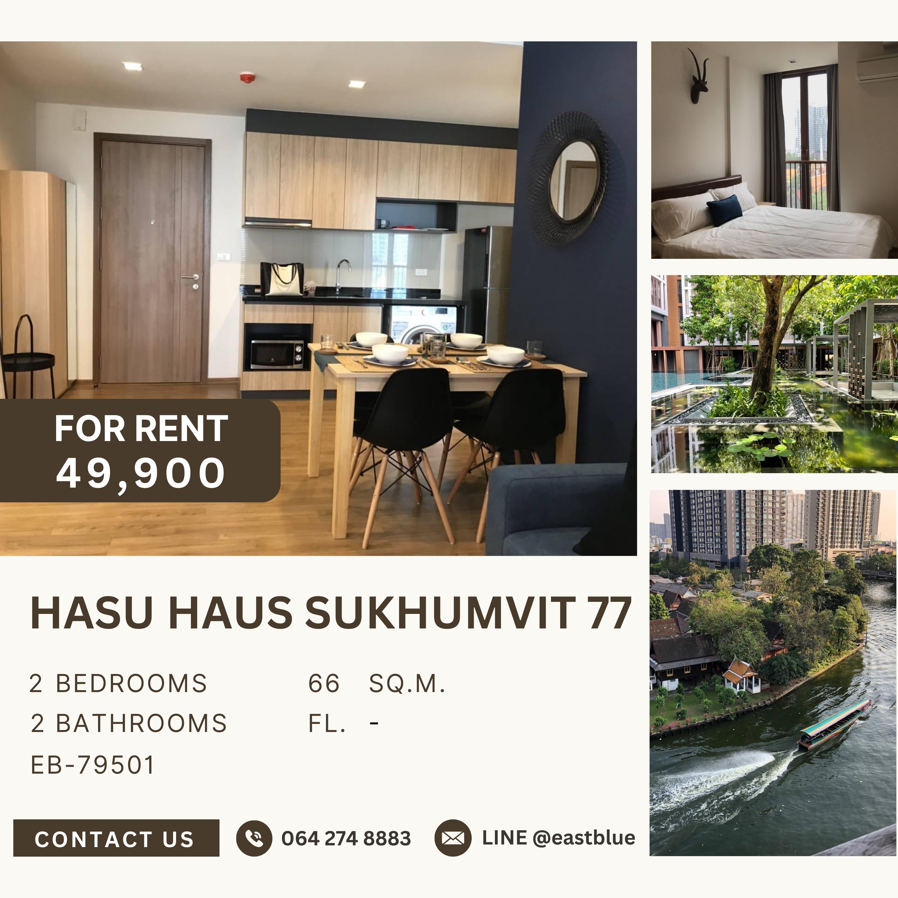 For RentCondo : Hasu Haus Sukhumvit77, 2 bed, 49900 per month