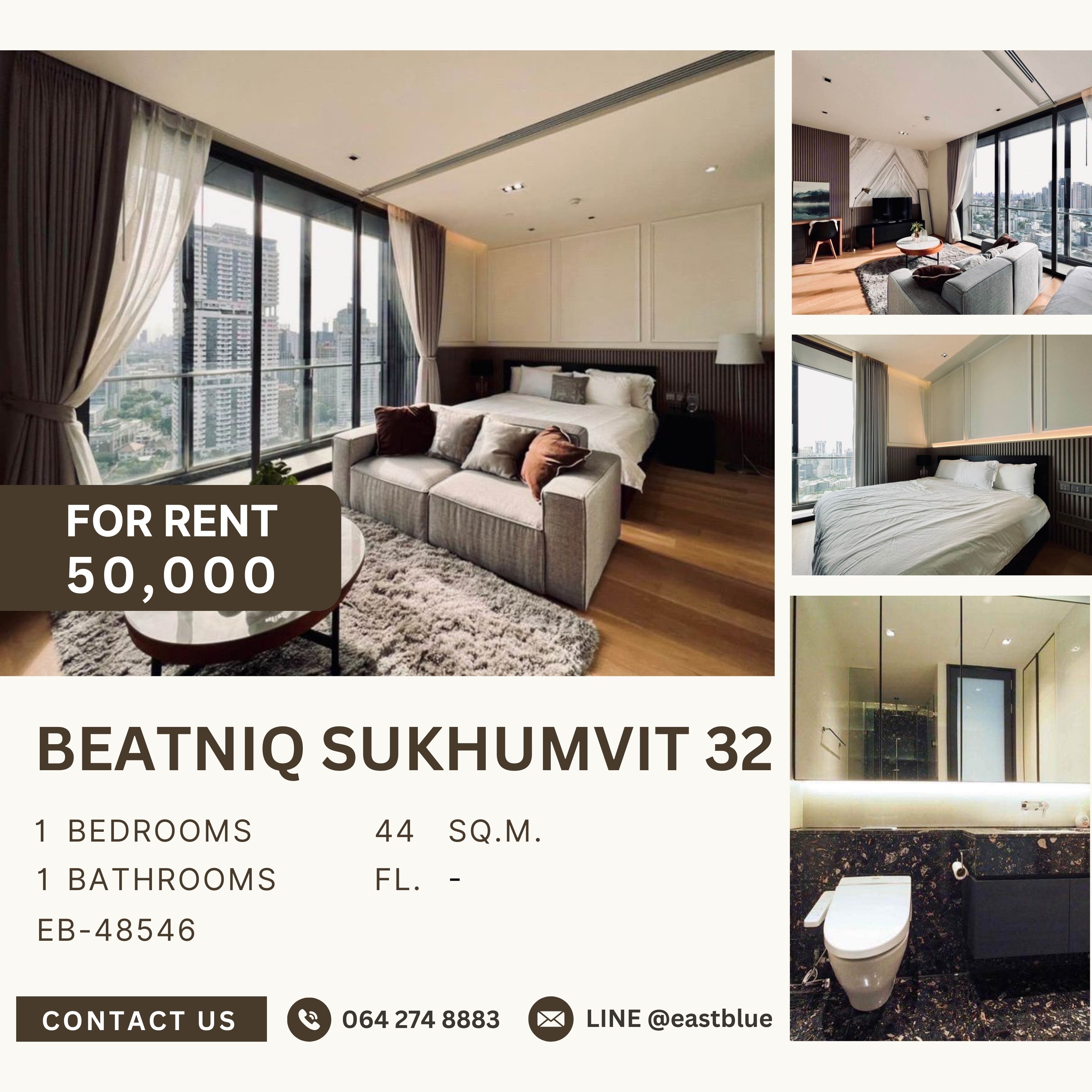 ให้เช่าคอนโดสุขุมวิท อโศก ทองหล่อ : Beatniq Sukhumvit 32, 1 bed, 50000 per month