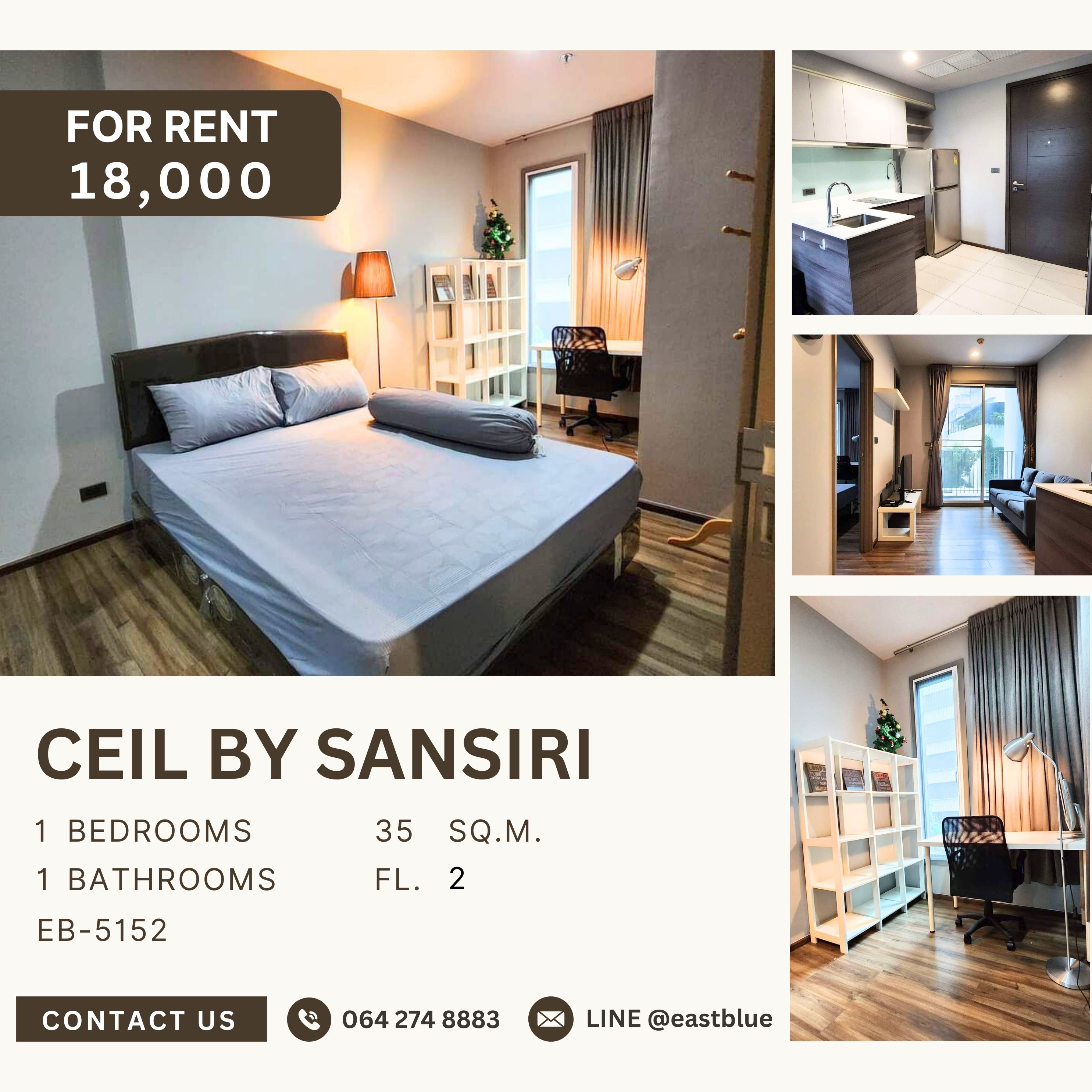 For RentCondo : Ceil by Sansiri, 1 bed, 18000 per month