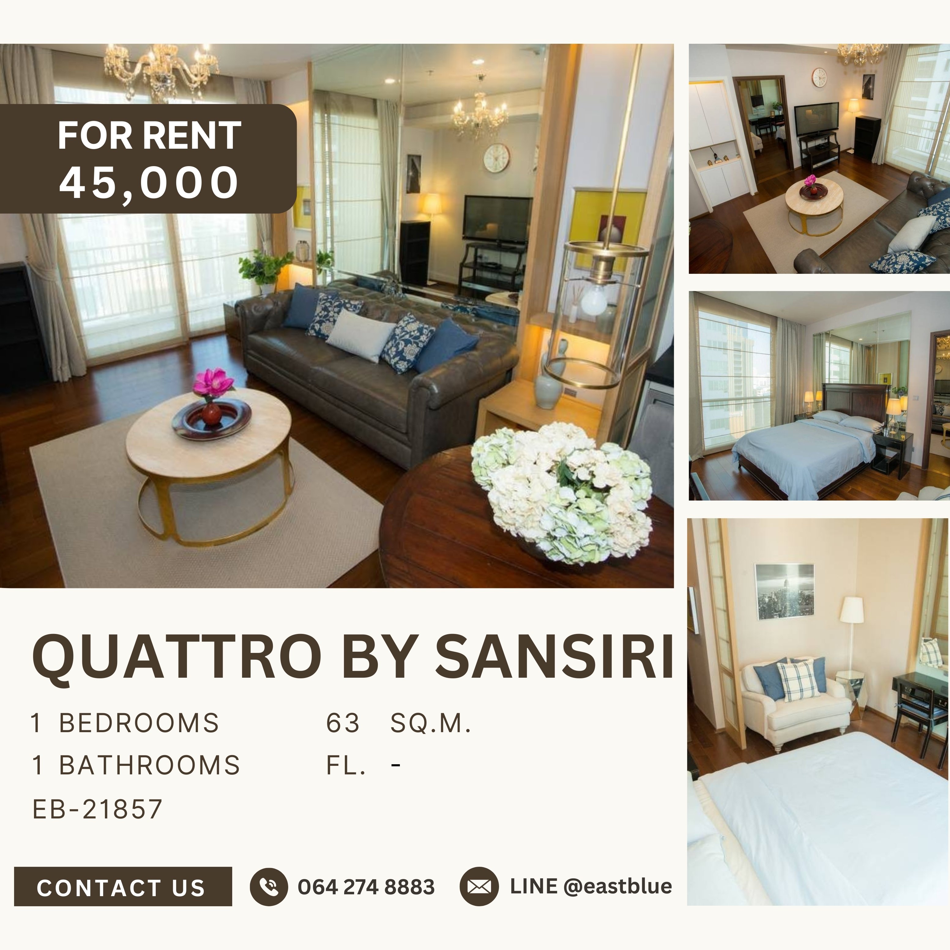 For RentCondo : Quattro by Sansiri, 1 bed, 45000 per month