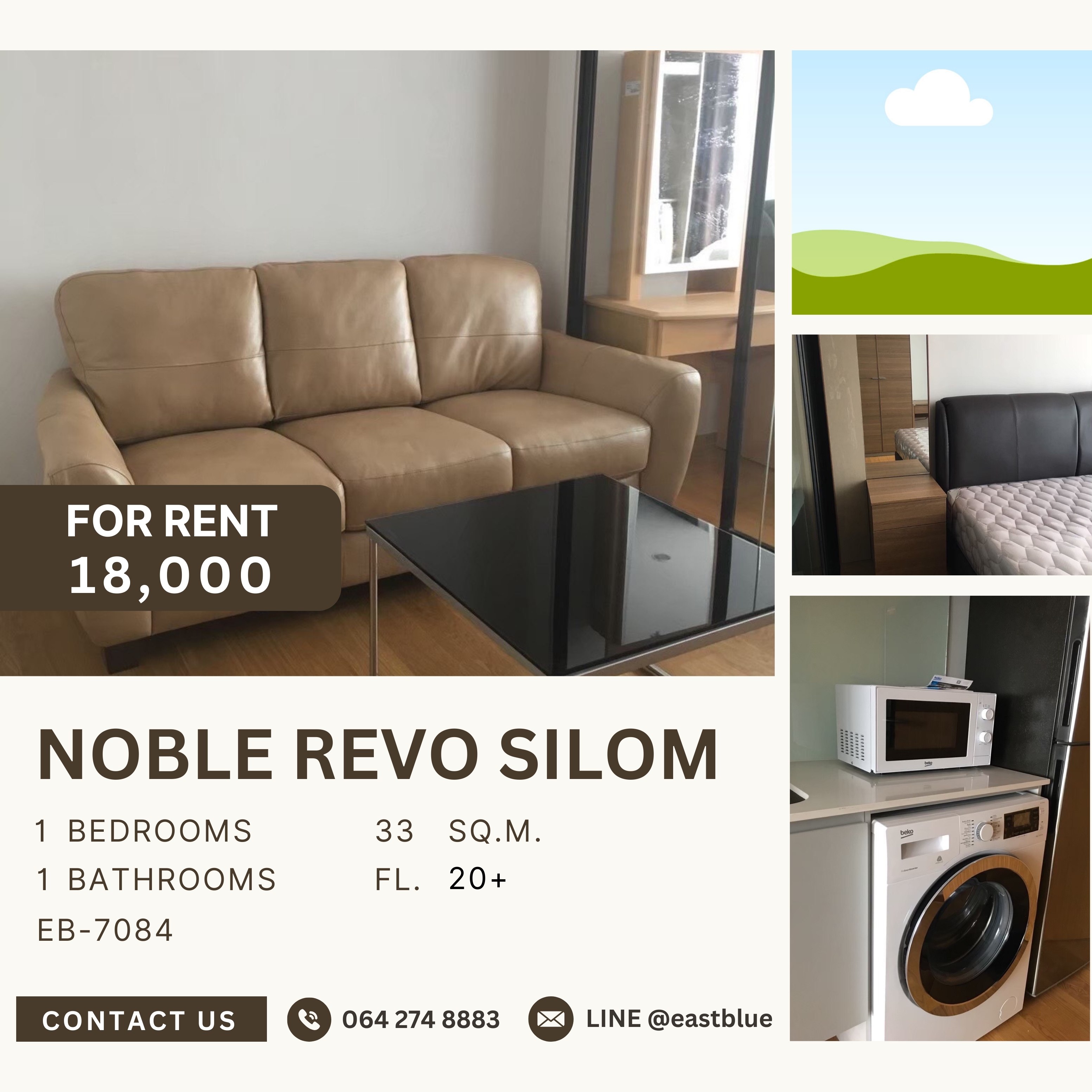 For RentCondo : Noble Revo Silom, 1 bed, 18000 per month