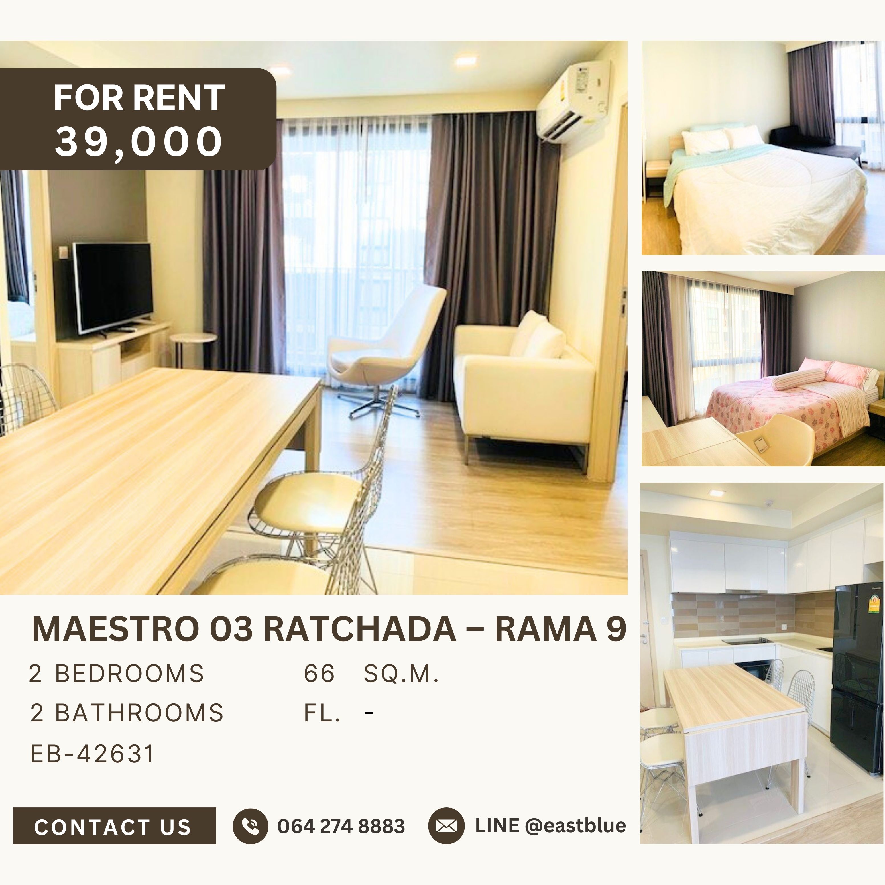 For RentCondoRama9, Petchburi, RCA : Maestro 03 Ratchada – Rama 9, 2 bed, 39000 per month