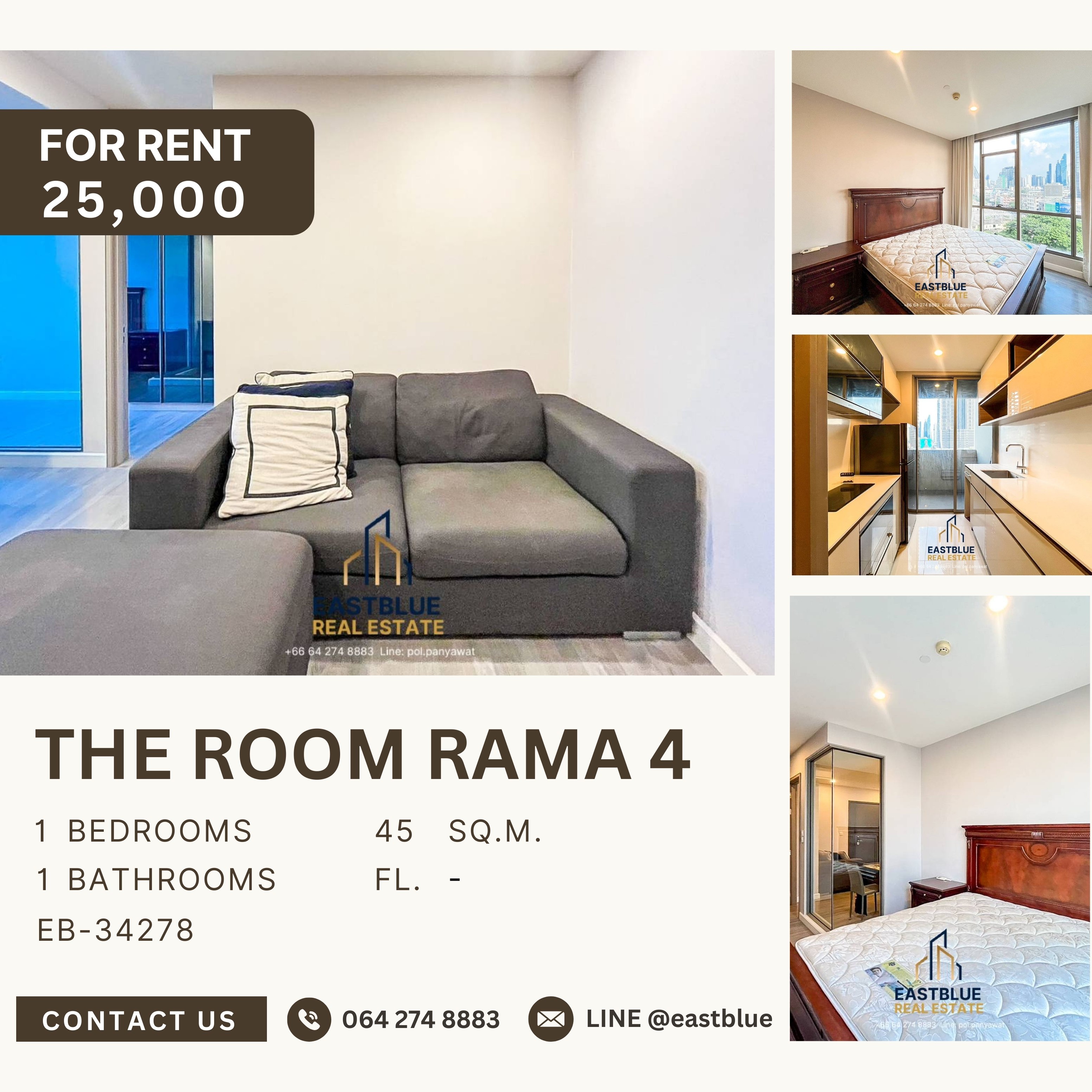 For RentCondo : The Room Rama 4, 1 bed, 25000 per month