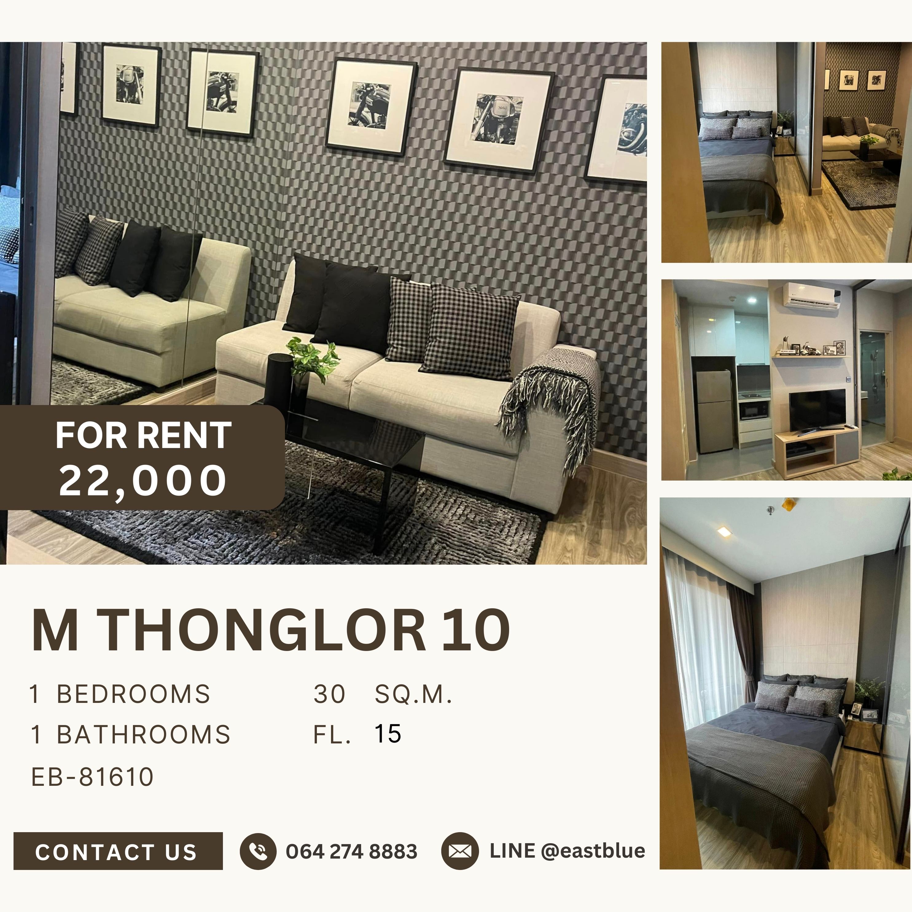 For RentCondoSukhumvit, Asoke, Thonglor : M Thonglor 10, 1 bed, 22000 per month