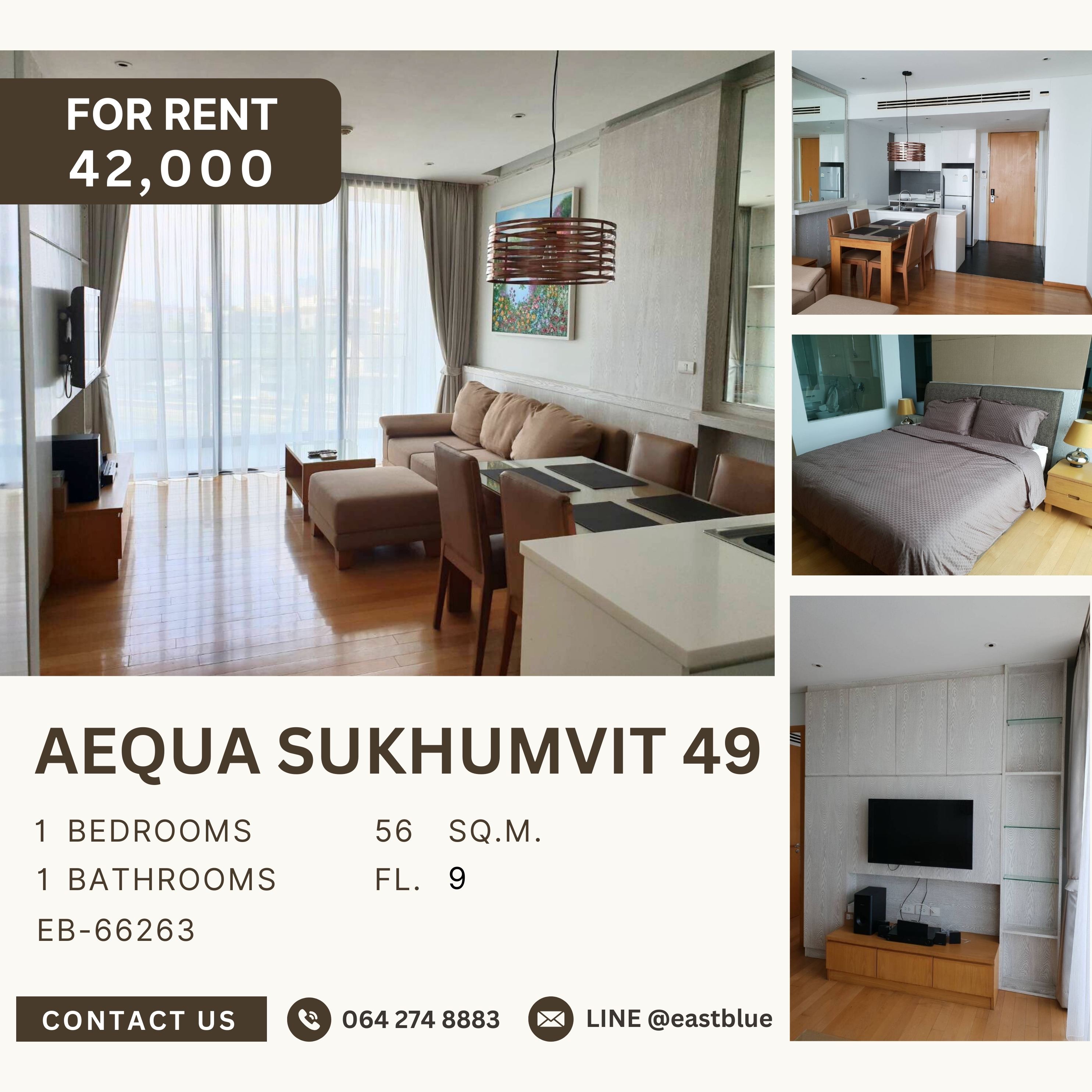 For RentCondoSukhumvit, Asoke, Thonglor : Aequa Sukhumvit 49, 1 bed, 42000 per month