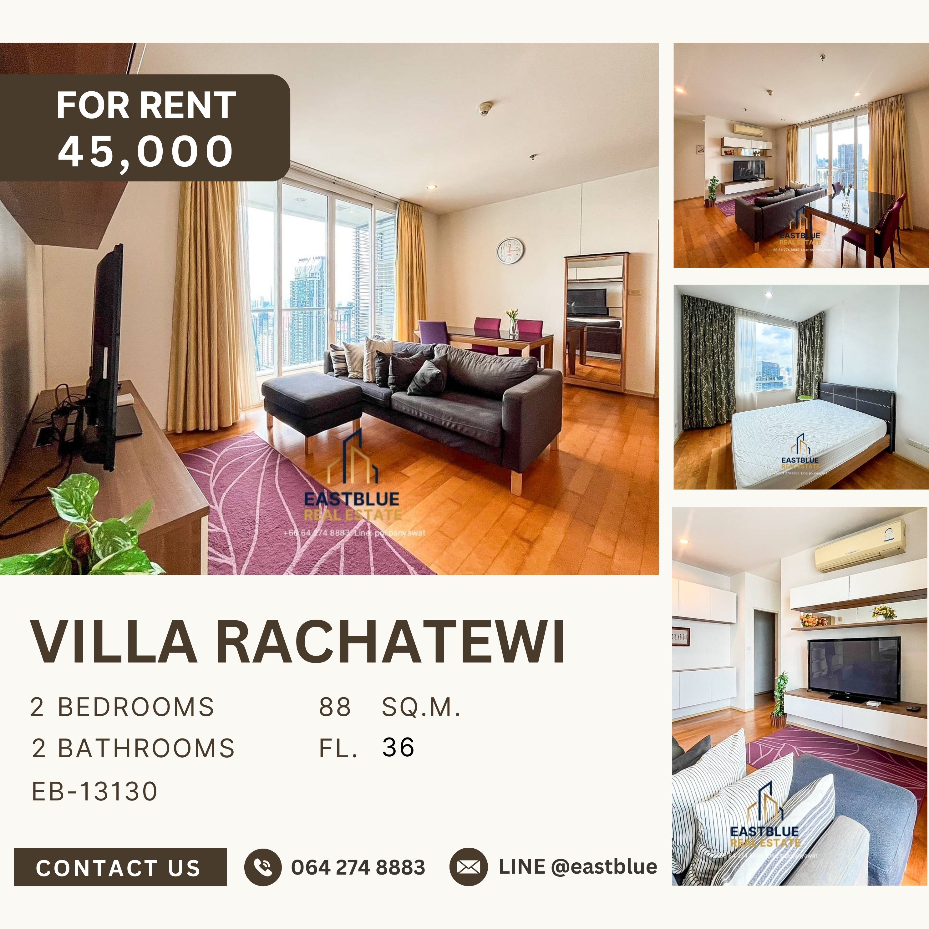 For RentCondoRatchathewi,Phayathai : Villa Rachatewi, 2 bed, 45000 per month