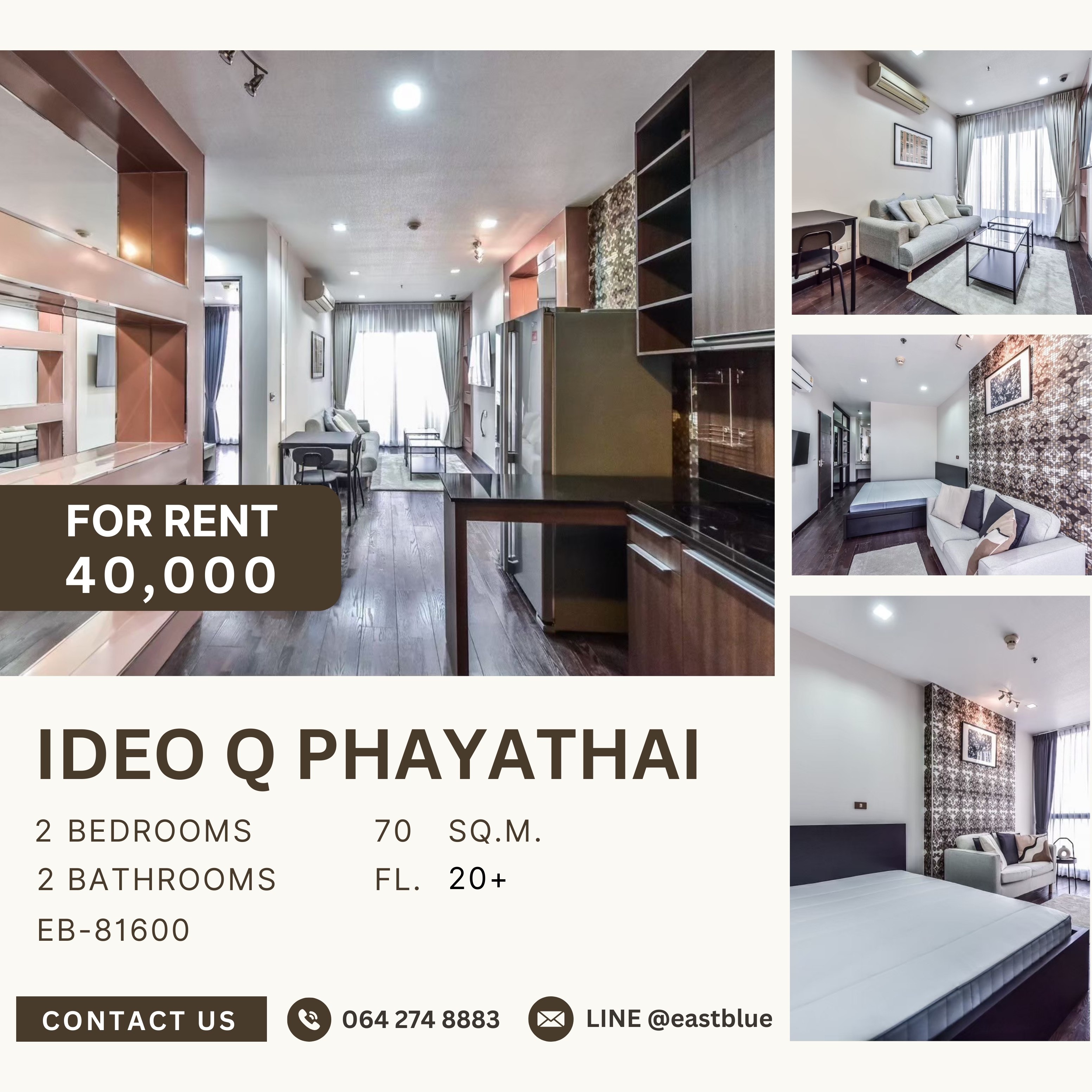 For RentCondoRatchathewi,Phayathai : Ideo Q Phayathai, 2 bed, 40000 per month