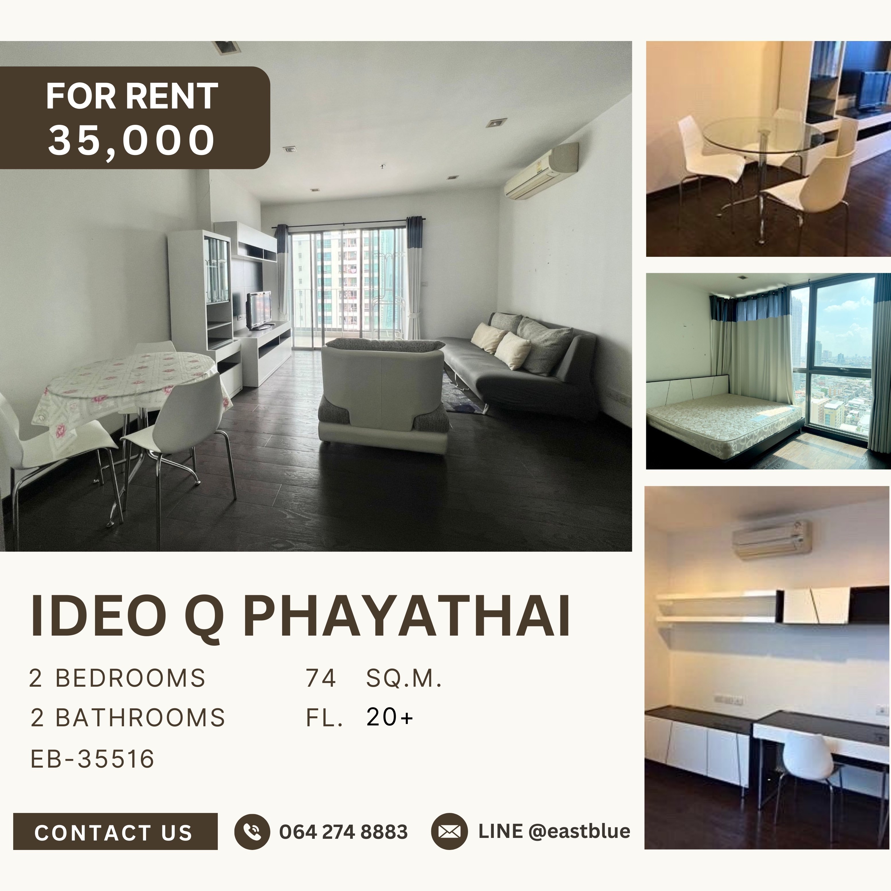 For RentCondoRatchathewi,Phayathai : Ideo Q Phayathai, 2 bed, 35000 per month