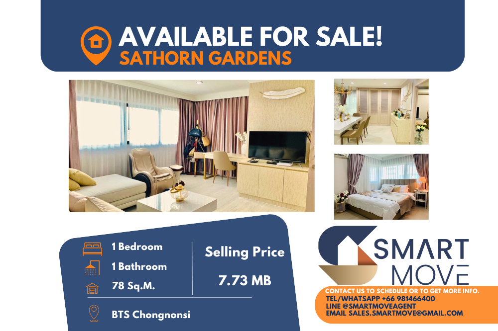 For SaleCondoSathorn, Narathiwat : Code C20230104583.......Sathorn Gardens for sale, 1 bedroom, 1 bathroom, high floor, furnished, Special Deal!!