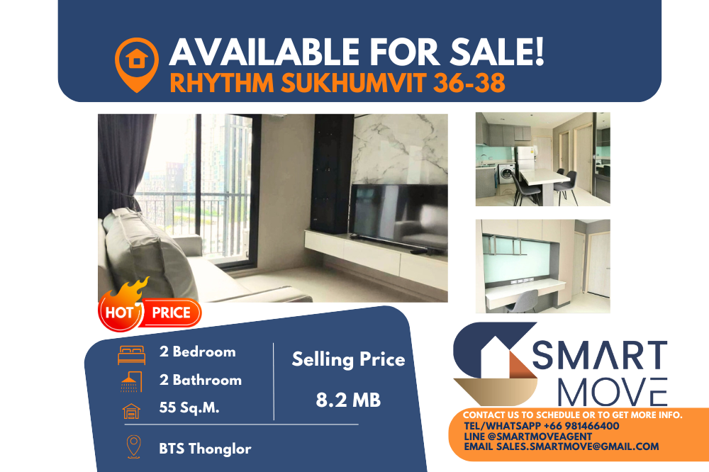 For SaleCondoSukhumvit, Asoke, Thonglor : 🔥FOR SALE !!🔥 Code C20221210403....Rhythm Sukhumvit 36 - 38, 2 bedroom, 2 bathroom, high floor, furnished, Special Deal!!📢