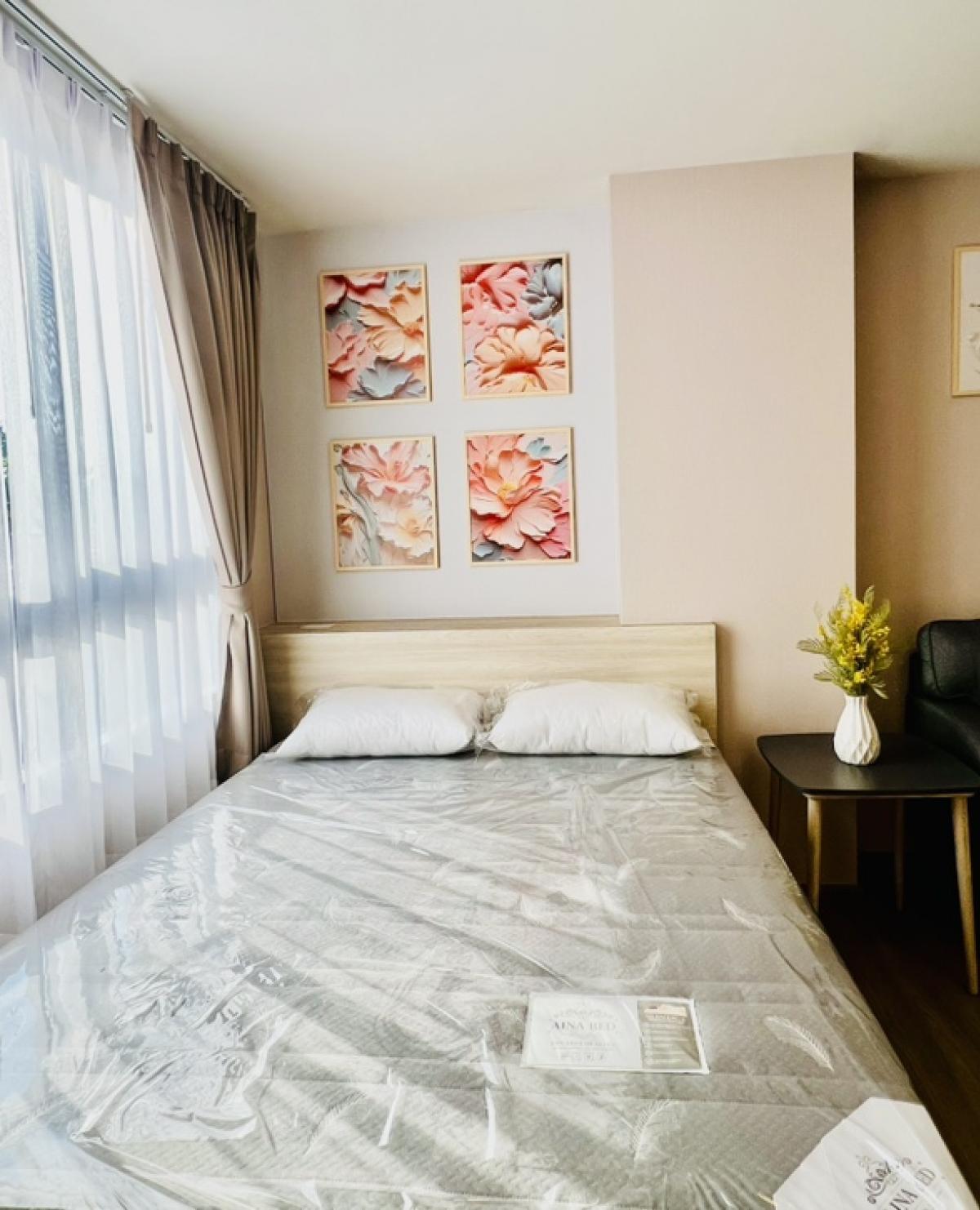 For RentCondo : FOR RENT  10,000 THB / Mounty Floor 3THE MUVE BANGNA Size 24.47 SQ.M.รูปถ่ายจากวิวจริง พร้อมให้เช่า ต้นเดือน ธค 2024 มีเครื่องใช้ไฟฟ้า - ฟูก ( รอติดตั้ง ) - ผ้าม่าน ( รอติดตั้ง ) - ตู้เย็น 1 เครื่อง - ทีวี สมาร์ท TV- เครื่องซักผ้า 1 เครื่อง