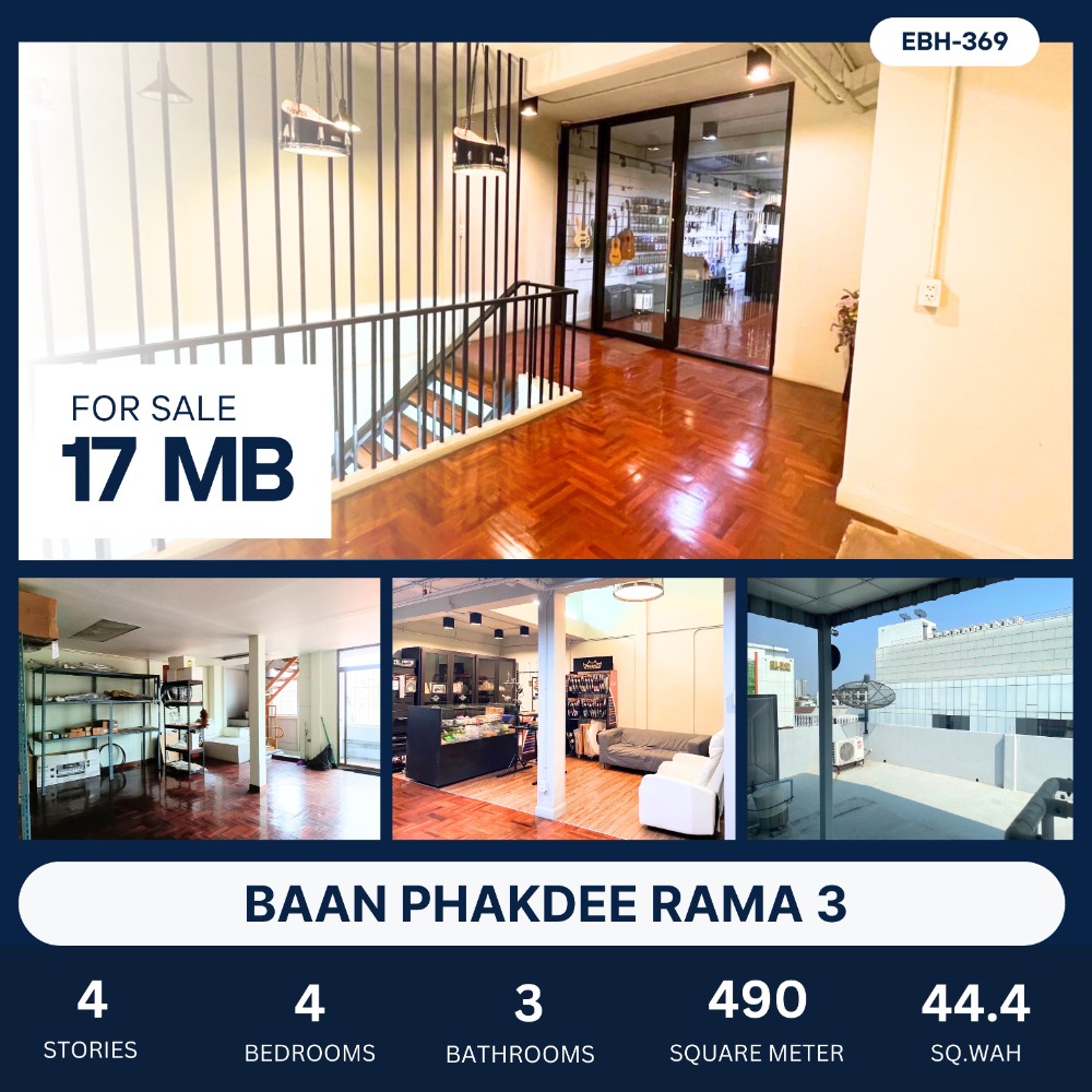 For SaleTownhouseRama3 (Riverside),Satupadit : For sale: 4-storey townhouse with roof terrace, good location, on Rama 3 Road, land area 45 sq m.