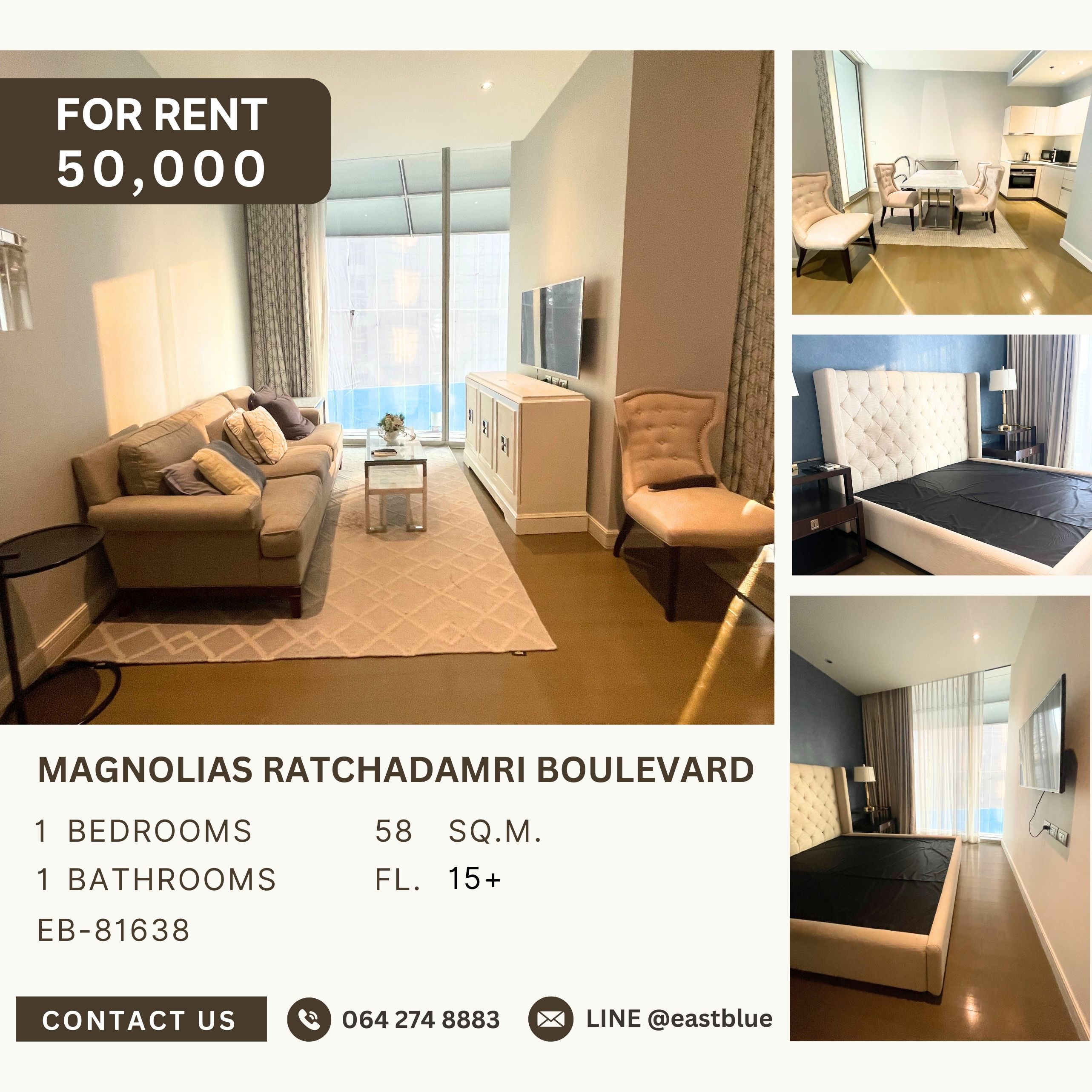 ให้เช่าคอนโดวิทยุ ชิดลม หลังสวน : Magnolias Ratchadamri Boulevard, 1 bed, 50000 per month