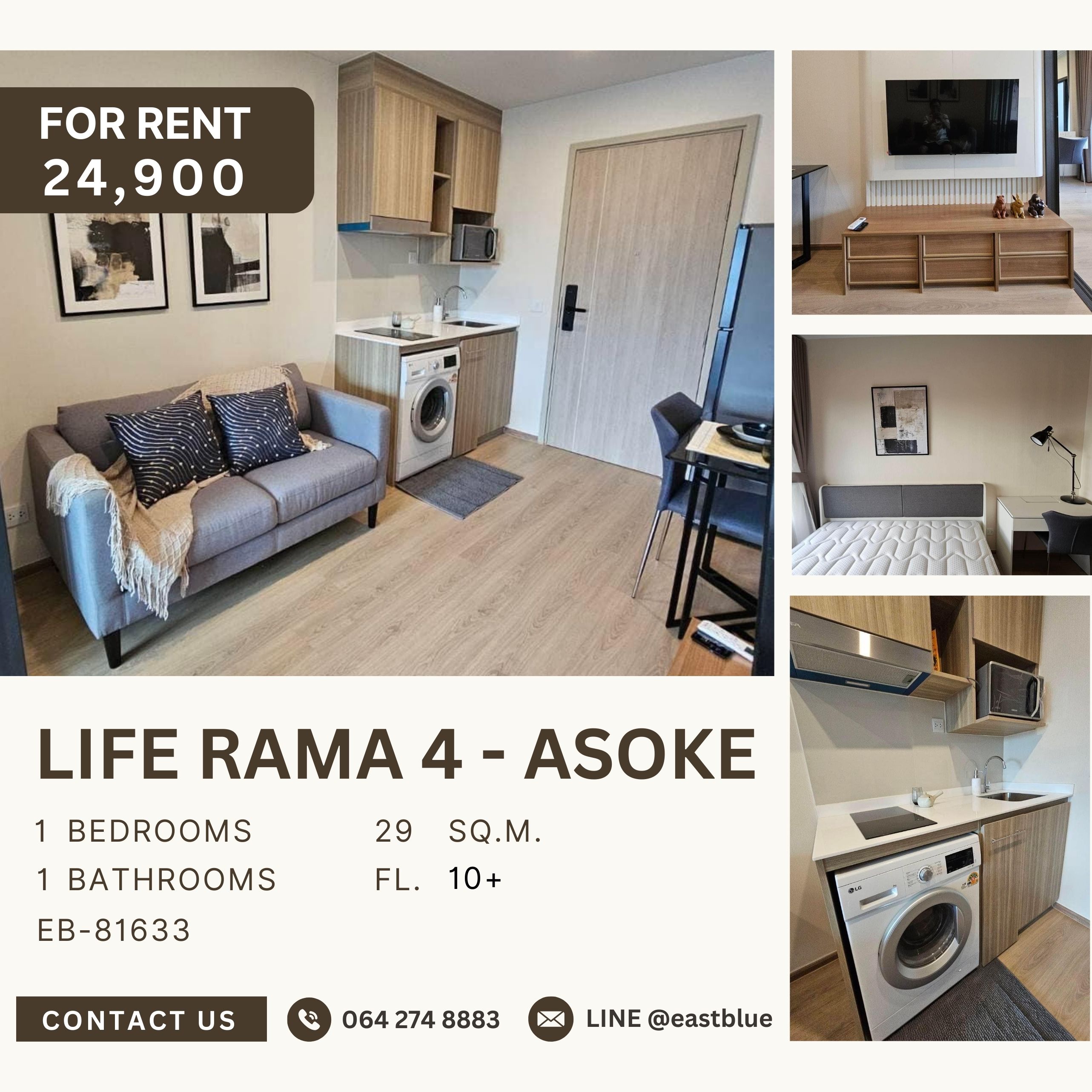 For RentCondoKhlongtoei, Kluaynamthai : Life Rama 4 - Asoke, 1 bed, 24900 per month