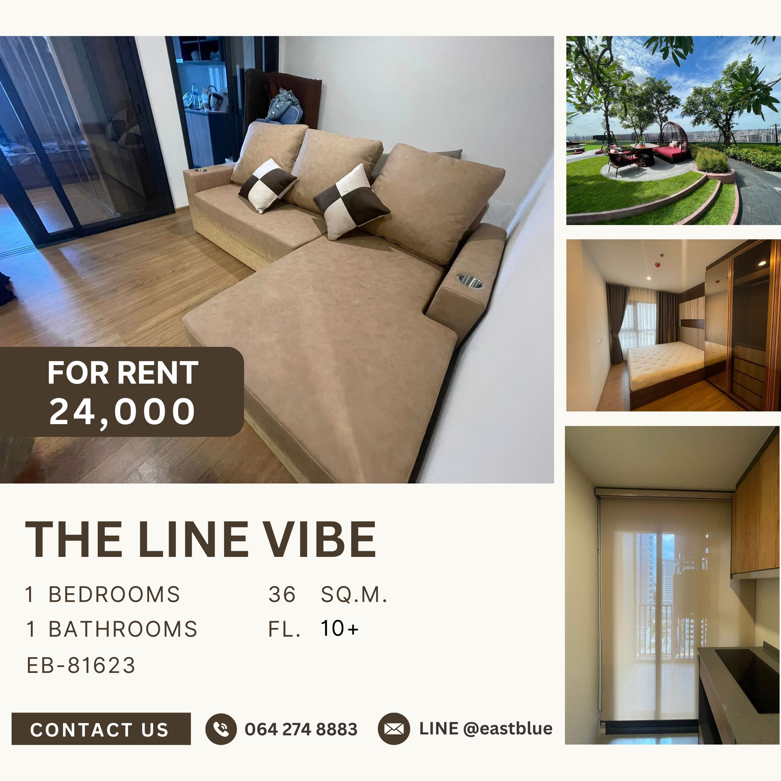 For RentCondoLadprao, Central Ladprao : THE LINE VIBE, 1 bed, 24000 per month