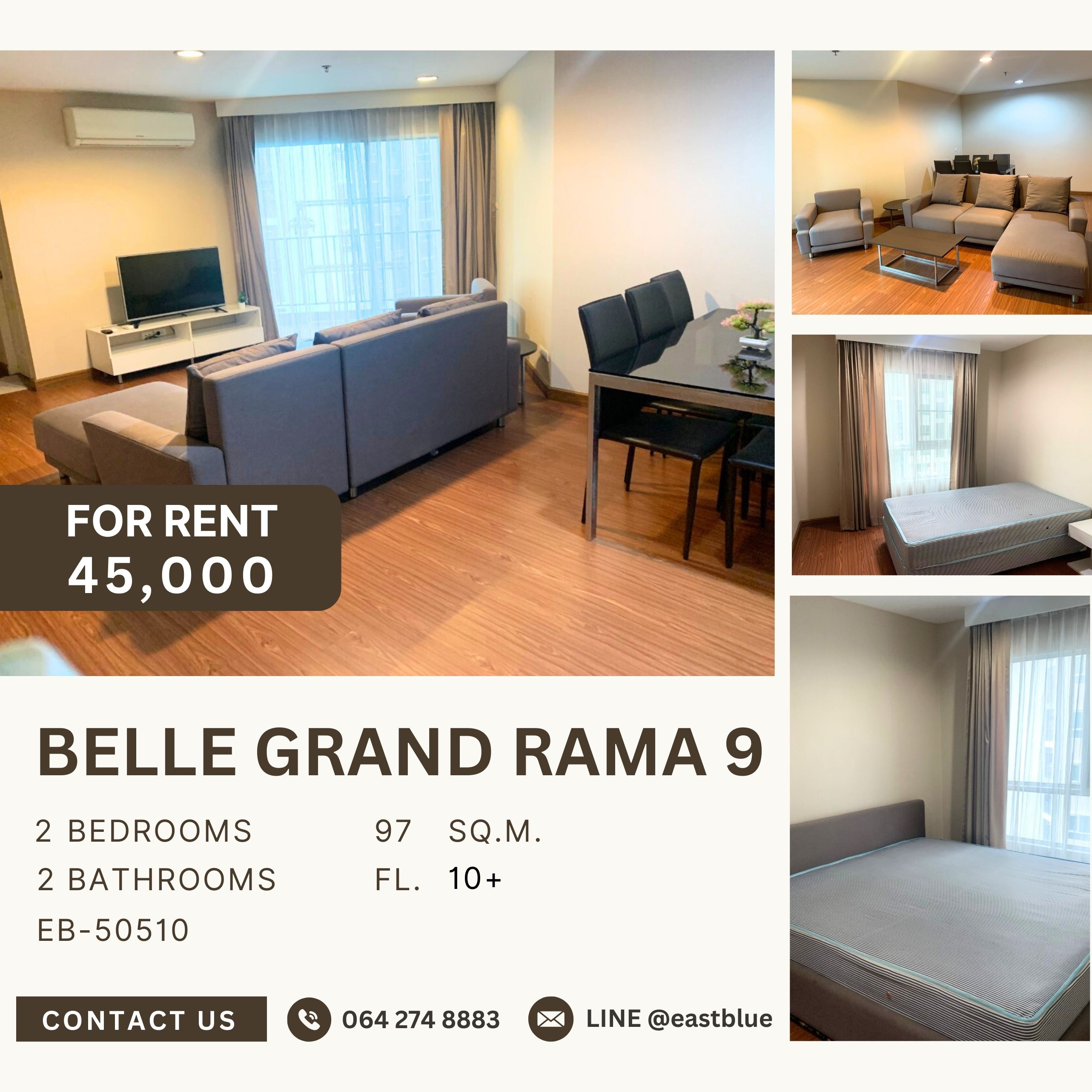 ให้เช่าคอนโดพระราม 9 เพชรบุรีตัดใหม่ RCA : Belle Grand Rama 9, 2 bed, 45000 per month