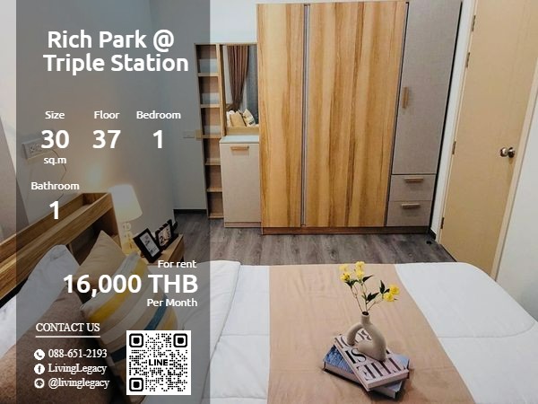 For RentCondoPattanakan, Srinakarin : SMQS7S Condo for rent Rich Park @ Triple Station 30 sq m. 37th floor line id : @livinglegacy tel : 088-651-2193