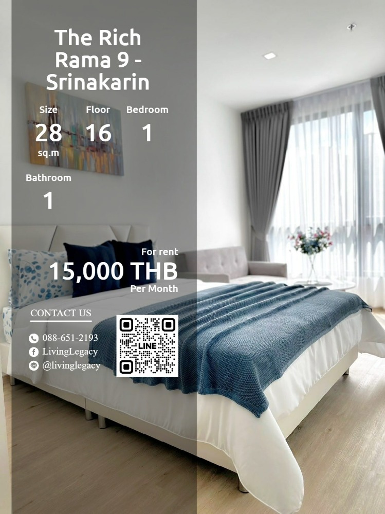 For RentCondoPattanakan, Srinakarin : SMQSJI Condo for rent The Rich Rama 9 - Srinakarin 28 sq m. 16th floor line id : @livinglegacy tel : 088-651-2193