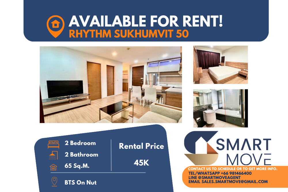 For RentCondoOnnut, Udomsuk : ⚡️FOR RENT !! ⚡️Code C20241100009..........Rhythm Sukhumvit 50, 2 bedrooms, 2 bathrooms, high floor 22+, furnished, ready to move in📣📣