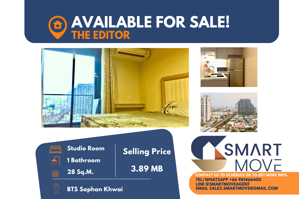 For SaleCondoSapankwai,Jatujak : 🔥Sale with tenant !!🔥 Code C20240302395......The Editor, Studio room, 1 bathroom, high floor 14+, furnished, Special Deal!!