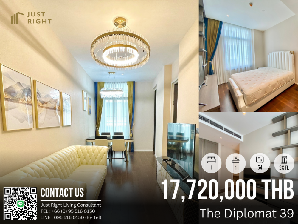 For SaleCondoSukhumvit, Asoke, Thonglor : For Sale The Diplomat 39 1 Bed 1 Bath 54 Sqm. Floor 2x Fully Furnished Special price Only 17.72 MB