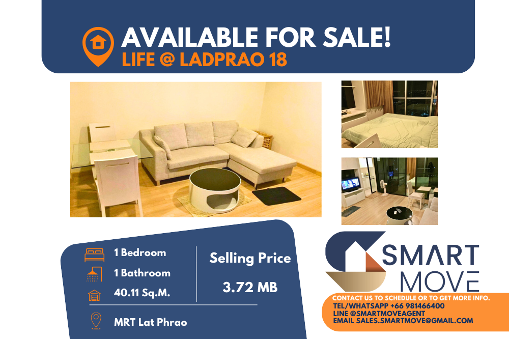 For SaleCondoLadprao, Central Ladprao : 💥FOR SALE !! 💥Code C20241100013.......Life @ Ladprao 18, 1 bedroom, 1 bathroom, City View, East Facing, high floor 22+, furnished, Special Deal!!📢📢