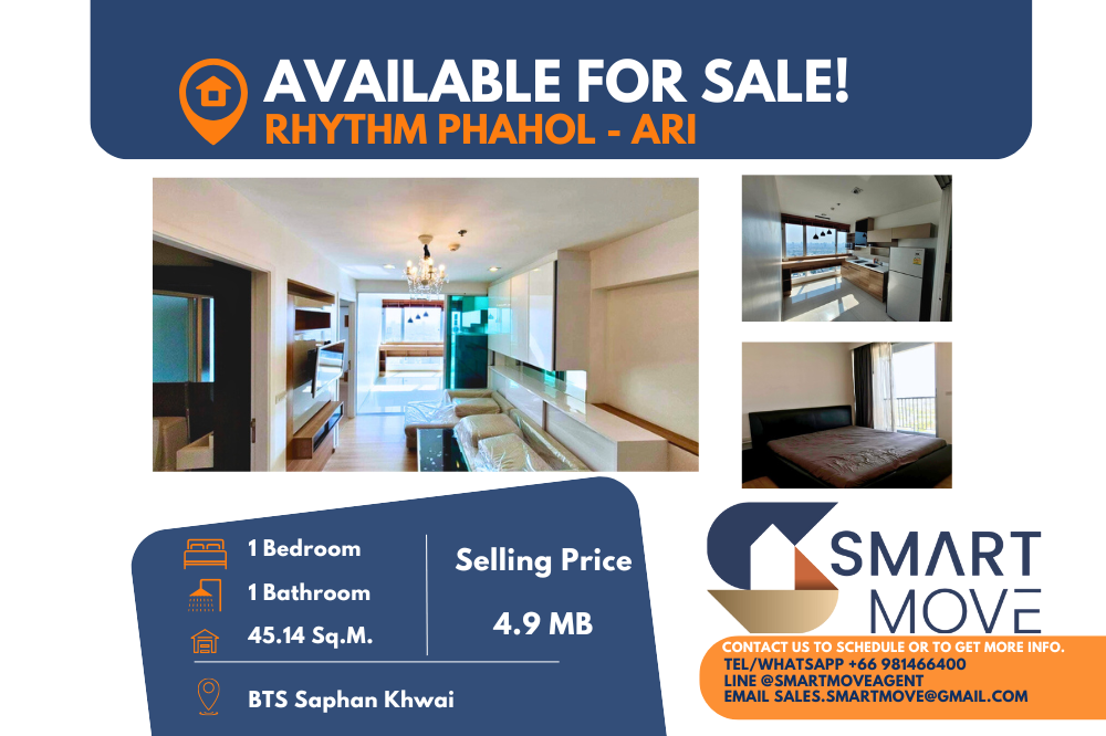 For SaleCondoSapankwai,Jatujak : 🔥🔥FOR SALE !! 🔥🔥Code C20230104825.......Rhythm Phahol - Ari, 1 bedroom, 1 bathroom, high floor 38+, East Facing, furnished, Special Deal!!📣📣