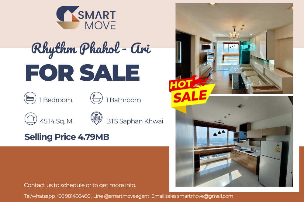 For SaleCondoSapankwai,Jatujak : 🔥🔥FOR SALE !! 🔥🔥Code C20230104825.......Rhythm Phahol - Ari, 1 bedroom, 1 bathroom, high floor 38+, East Facing, furnished, Special Deal!!📣📣