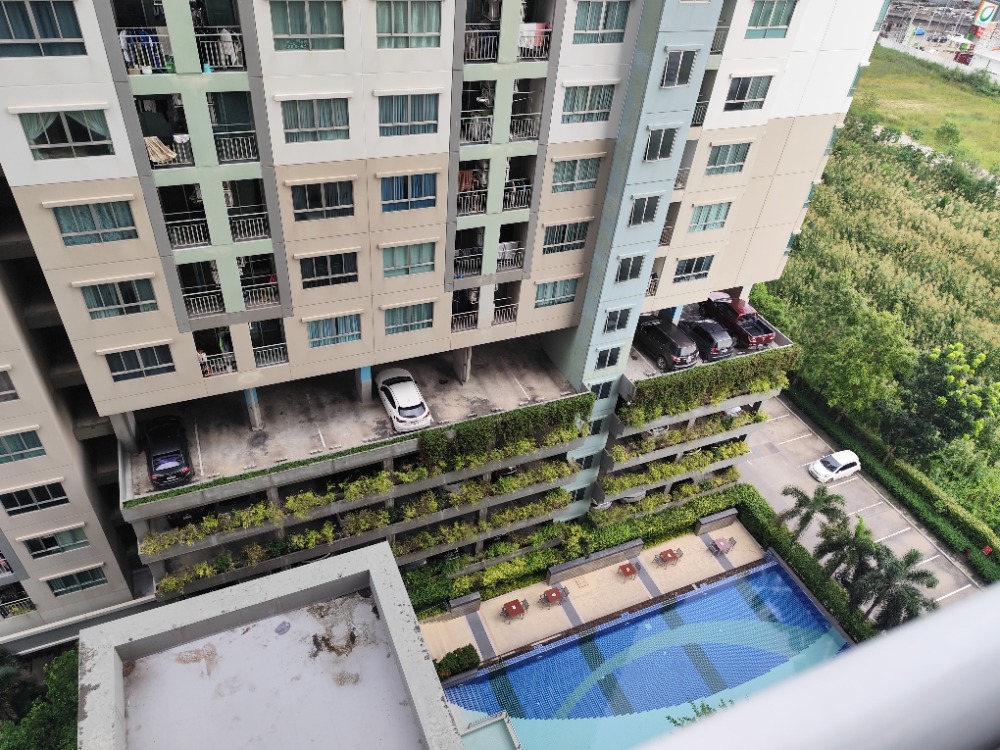 For RentCondoBangna, Bearing, Lasalle : Newly renovated room, Fl..12A pool view_expressway, north side, ready to move in, beautiful, quiet, clean, rent 7,500.-/month.