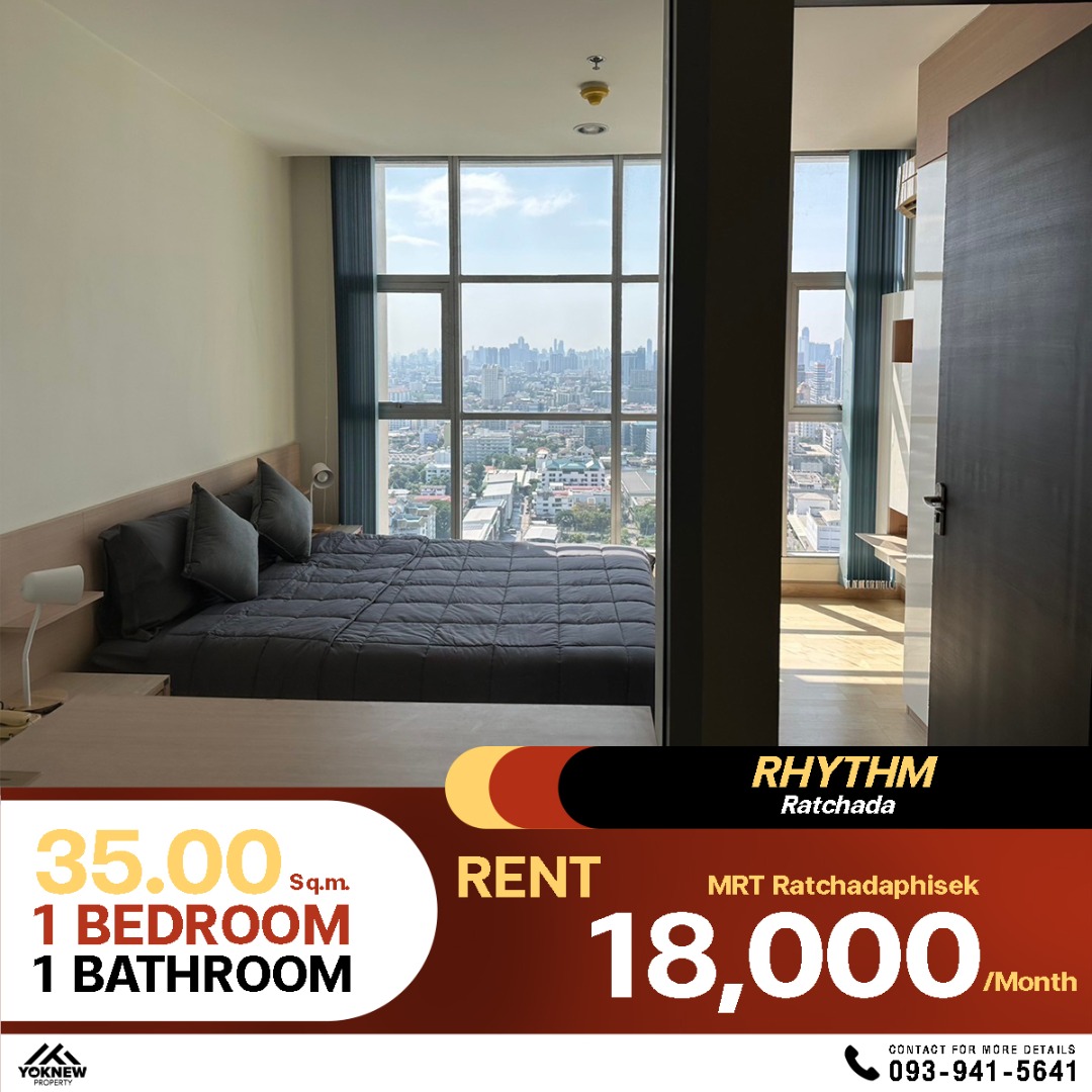 For RentCondoRatchadapisek, Huaikwang, Suttisan : Experience premium living! High-rise room with beautiful view, brand new furniture and appliances, perfect for city life at Rhythm Ratchada