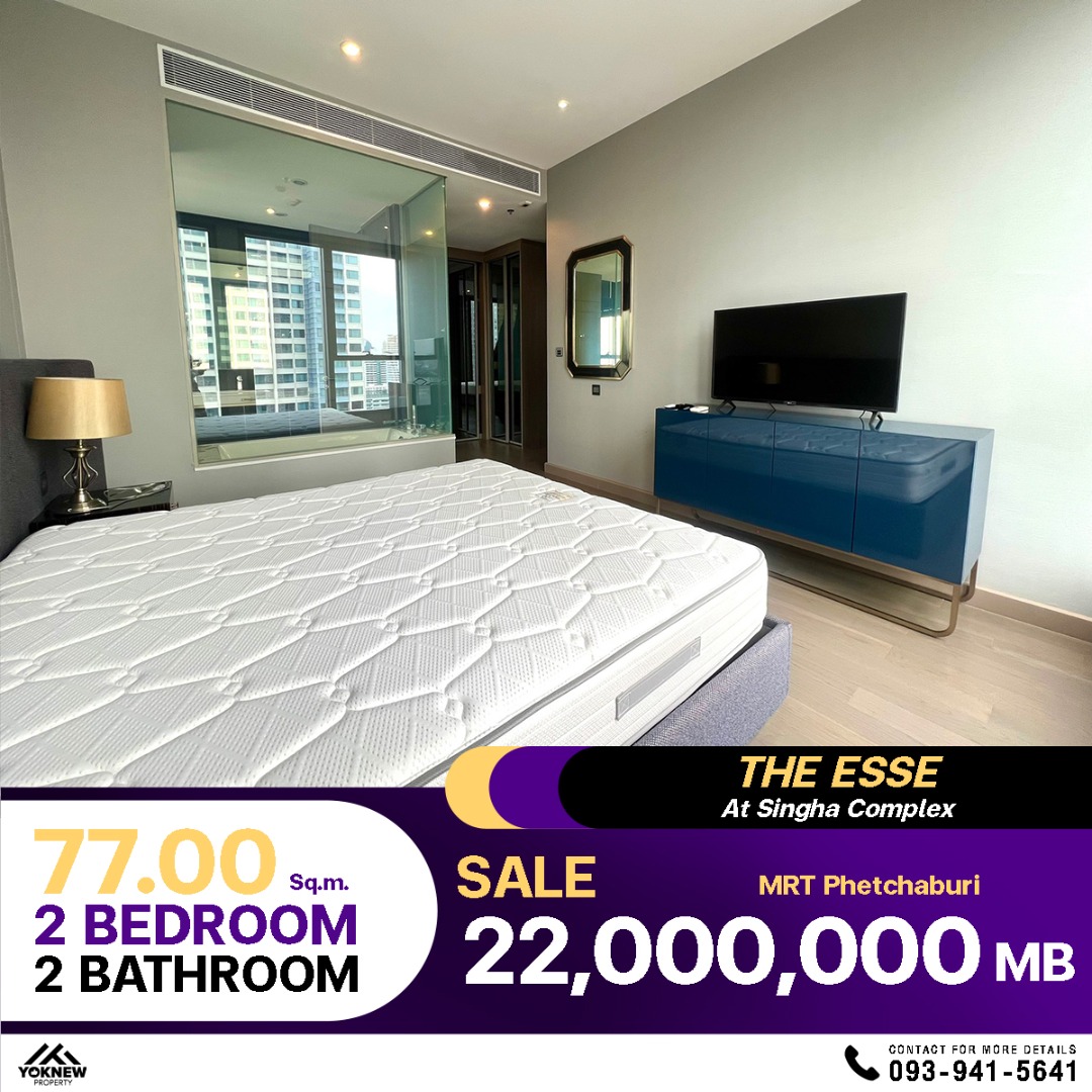 For SaleCondoRama9, Petchburi, RCA : Special deal, selling at a loss! Luxury condo The Esse at Singha Complex, 2 bedrooms, 2 bathrooms, 77 sq.m., next to MRT Phetchaburi, a prime location, great value for money