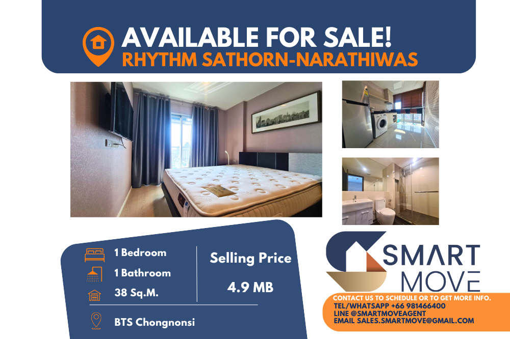 For SaleCondoSathorn, Narathiwat : 🔥FOR SALE !! 🔥Code C20221201031.......Rhythm Sathorn - Narathiwas, 1 bedroom, 1 bathroom, City View, high floor 19+, furnished, Special Deal!!📢