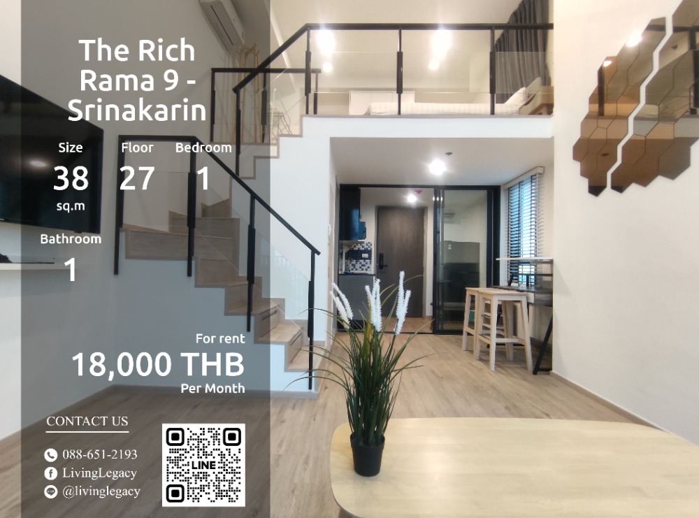 For RentCondoPattanakan, Srinakarin : SK1QZM Condo for rent The Rich Rama 9 - Srinakarin 38 sq m. 27th floor line id : @livinglegacy tel : 088-651-2193