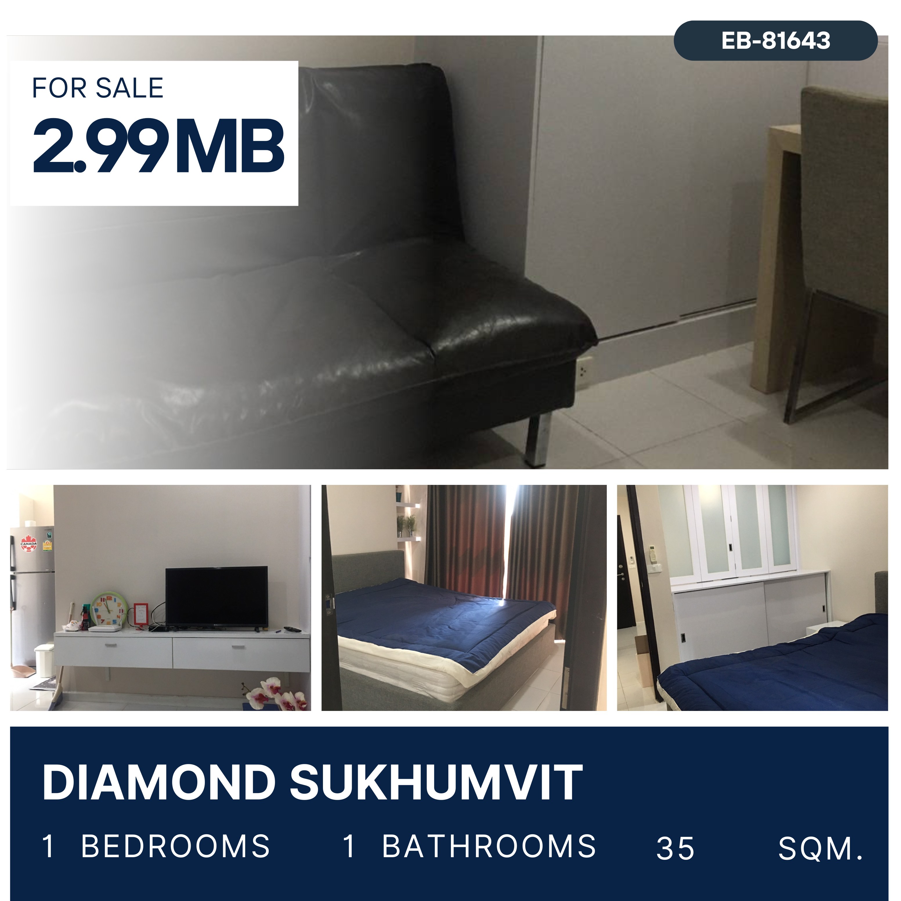 ขายคอนโดอ่อนนุช อุดมสุข : Diamond Sukhumvit คอนโดติด BTS อ่อนนุช ราคาดี ชั้นสูงห้องแต่งครบพร้อมอยู่ 2.99 ล้านบาท