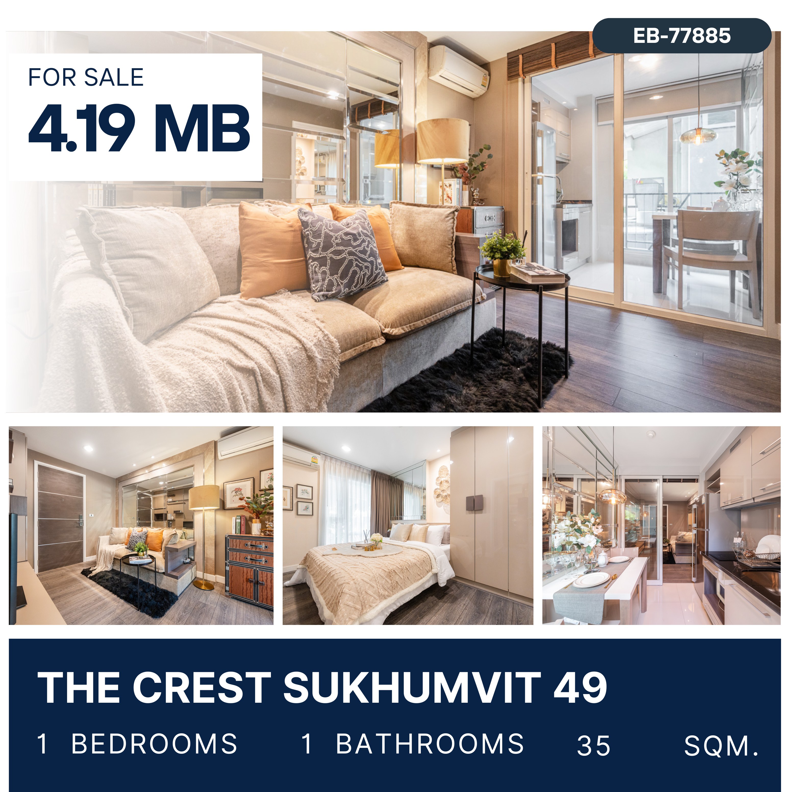 For SaleCondoSukhumvit, Asoke, Thonglor : ขาย The Crest Sukhumvit 49 ห้องแต่งสวย ห้องราคาดีที่สุดในโครงการ ใกล้บีทีเอสทองหล่อ พร้อมเข้าอยู่ 4.19 ล้านบาท