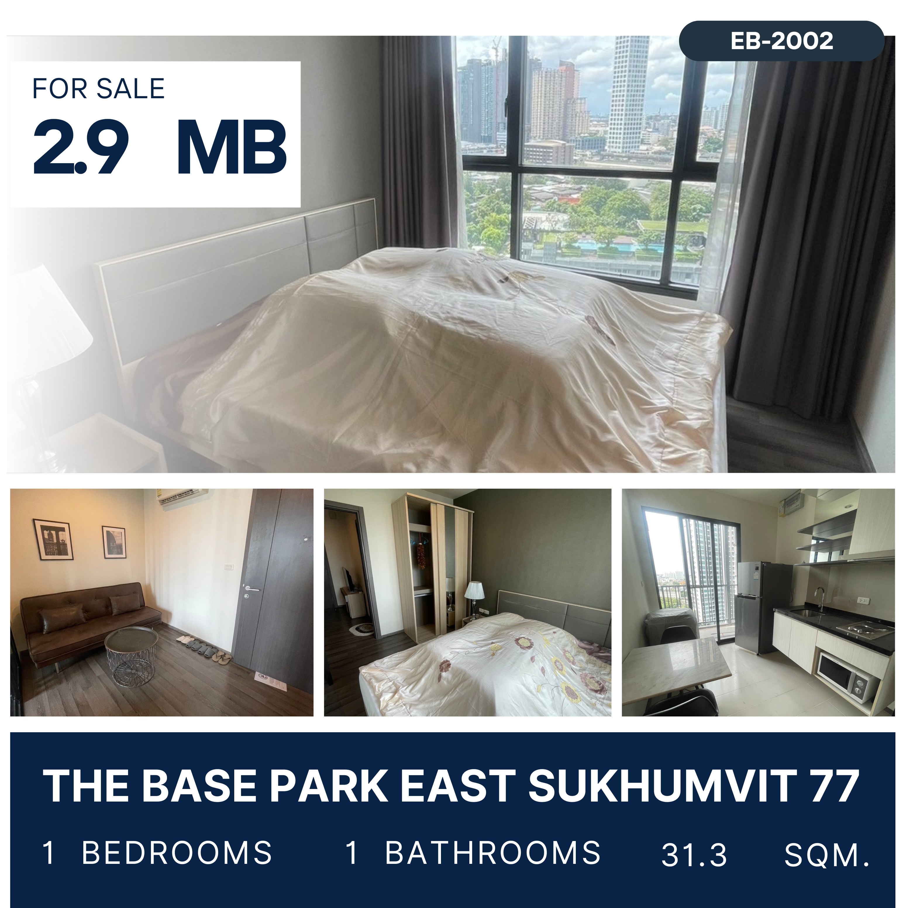 For SaleCondoOnnut, Udomsuk : ขาย The Base Park East คอนโดน่าอยู่ใน community T77 ร่มรื่น ห้องโปร่ง อยู่สบาย ตำแหน่งหายาก วิวดีมาก ราคาย่อมเยาว์ ลงทุนหรือซื้ออยู่เองคุ้มค่า 2.9 ล้านบาท