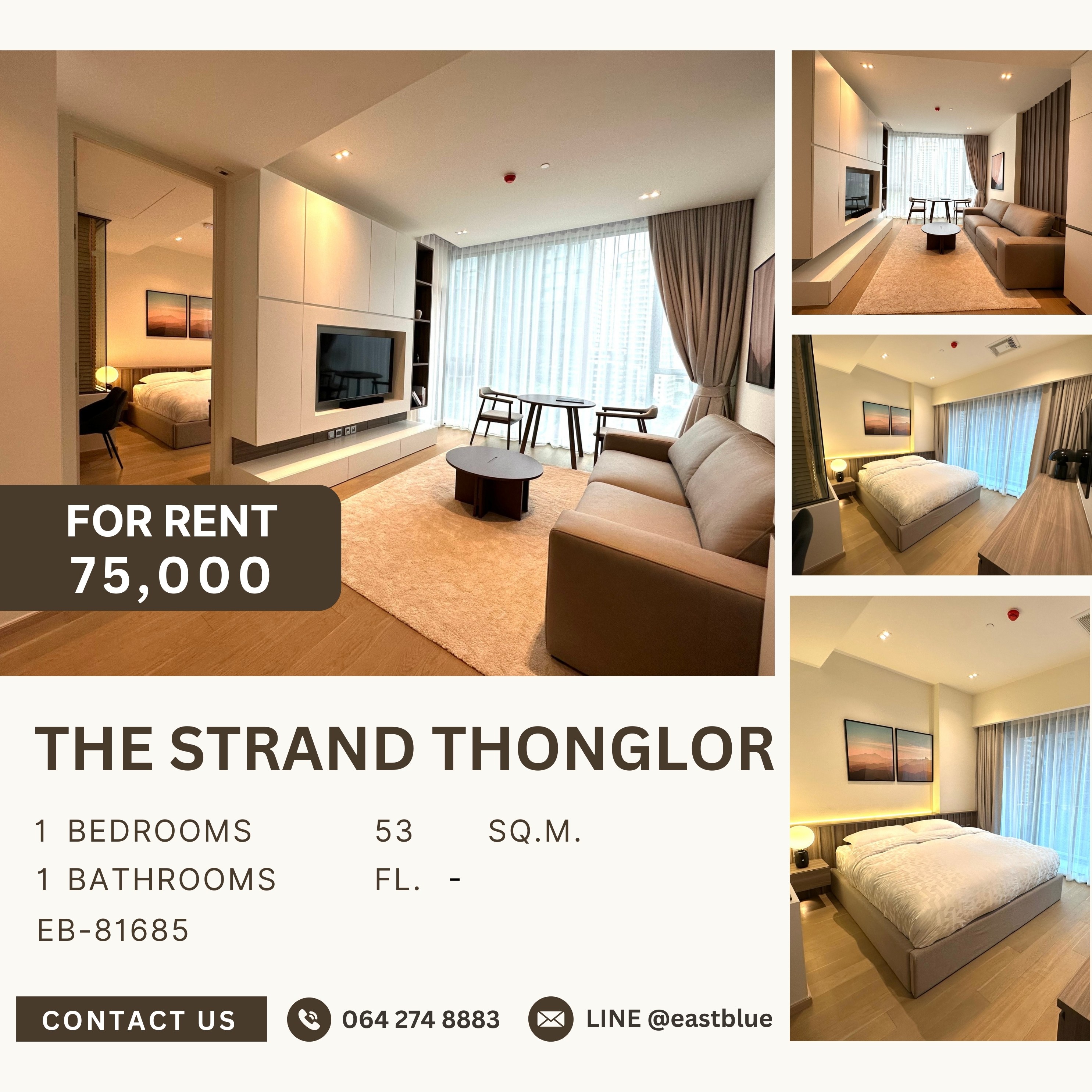 ให้เช่าคอนโดสุขุมวิท อโศก ทองหล่อ : The Strand Thonglor, 1 bed, 75000 per month